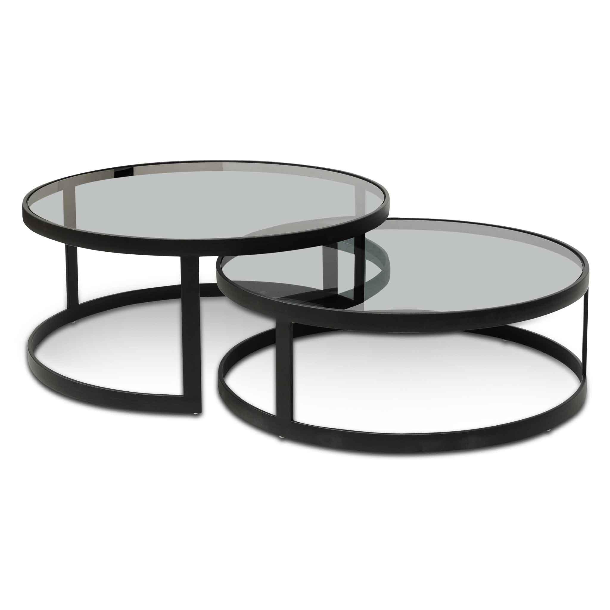 CCF6390-KS Nested Grey Glass Coffee Table - Black Base - Furniture Castle