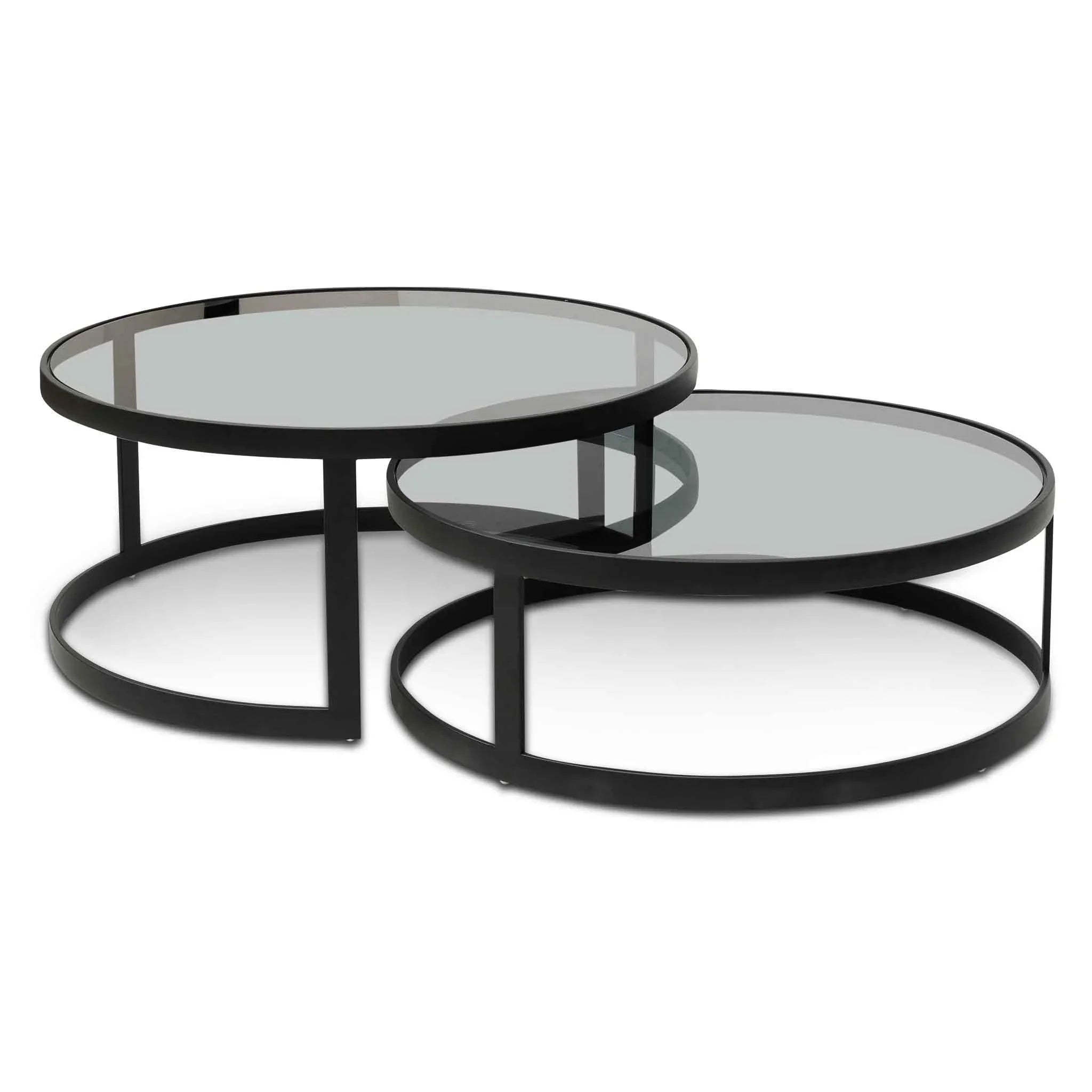 CCF6390-KS Nested Grey Glass Coffee Table - Black Base - Furniture Castle