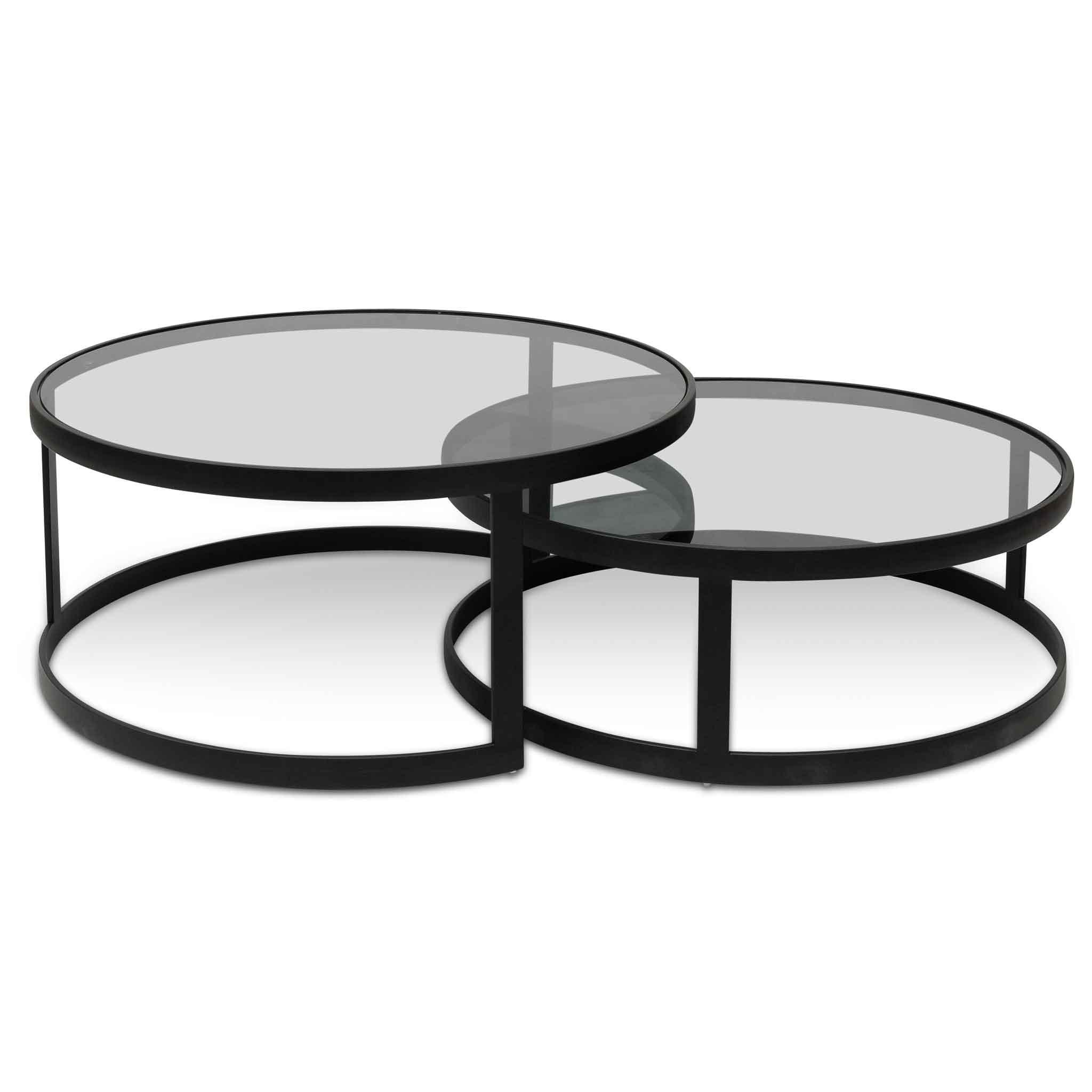 CCF6390-KS Nested Grey Glass Coffee Table - Black Base - Furniture Castle