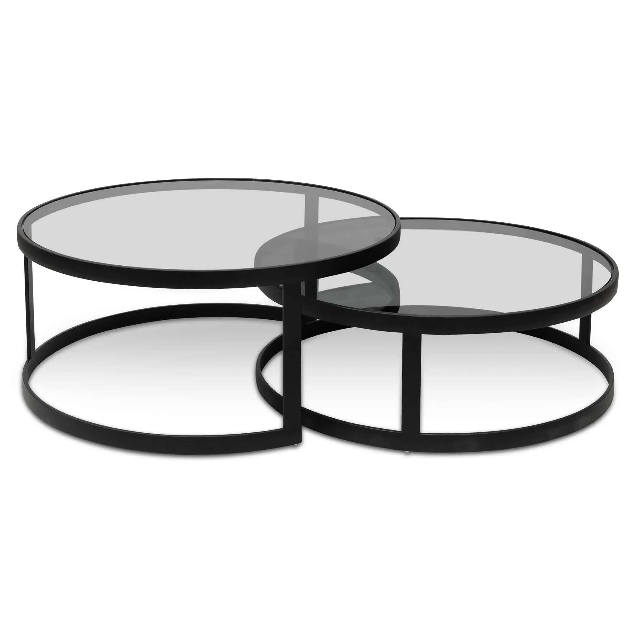 CCF6390-KS Nested Grey Glass Coffee Table - Black Base - Furniture Castle
