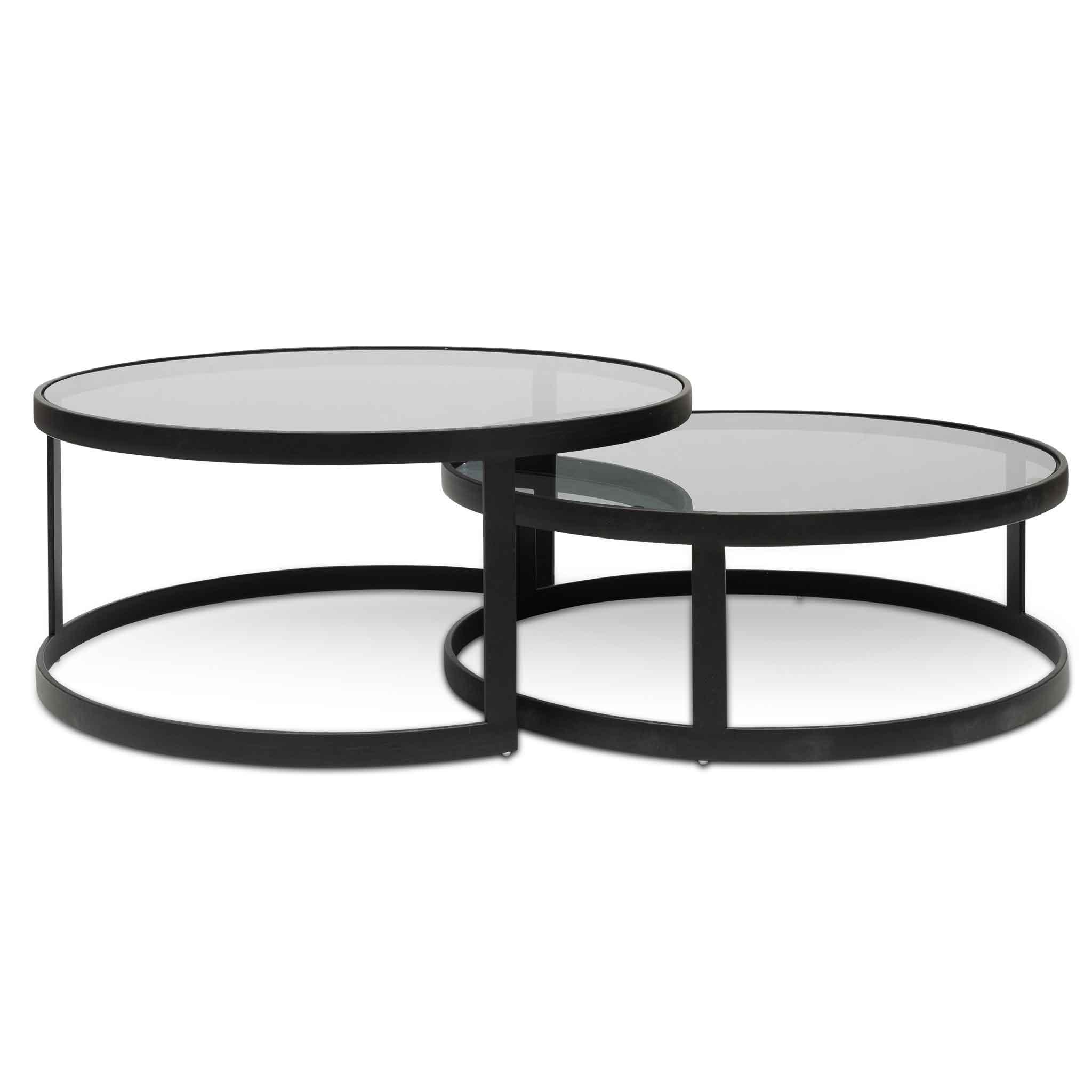 CCF6390-KS Nested Grey Glass Coffee Table - Black Base - Furniture Castle