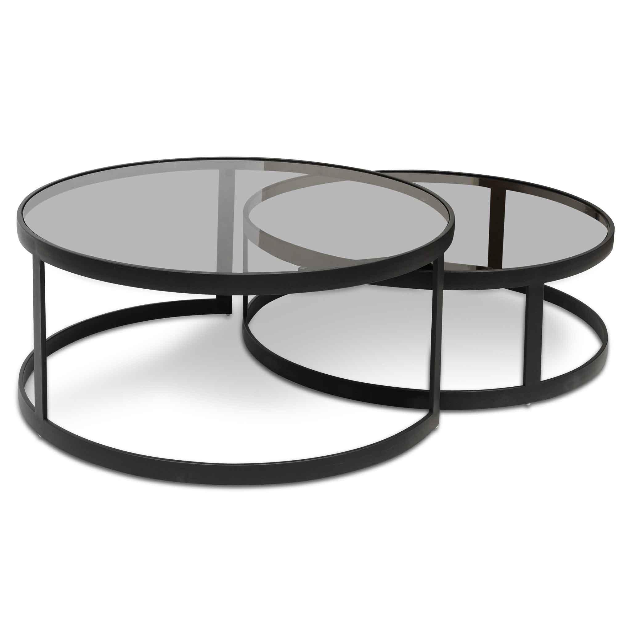 CCF6390-KS Nested Grey Glass Coffee Table - Black Base - Furniture Castle
