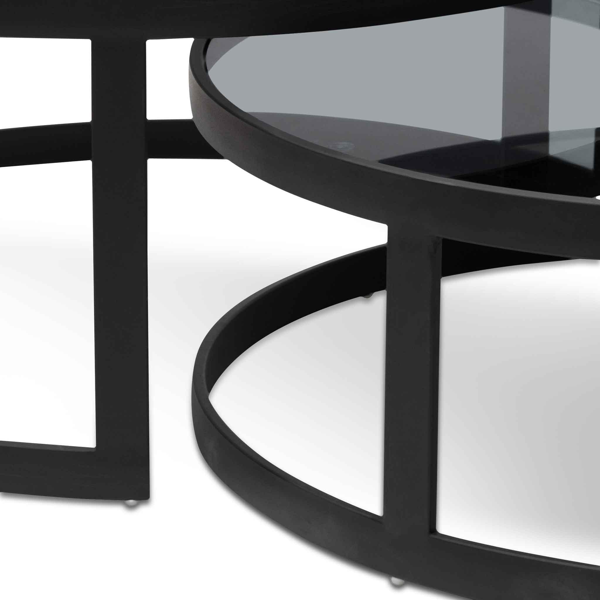 CCF6390-KS Nested Grey Glass Coffee Table - Black Base - Furniture Castle