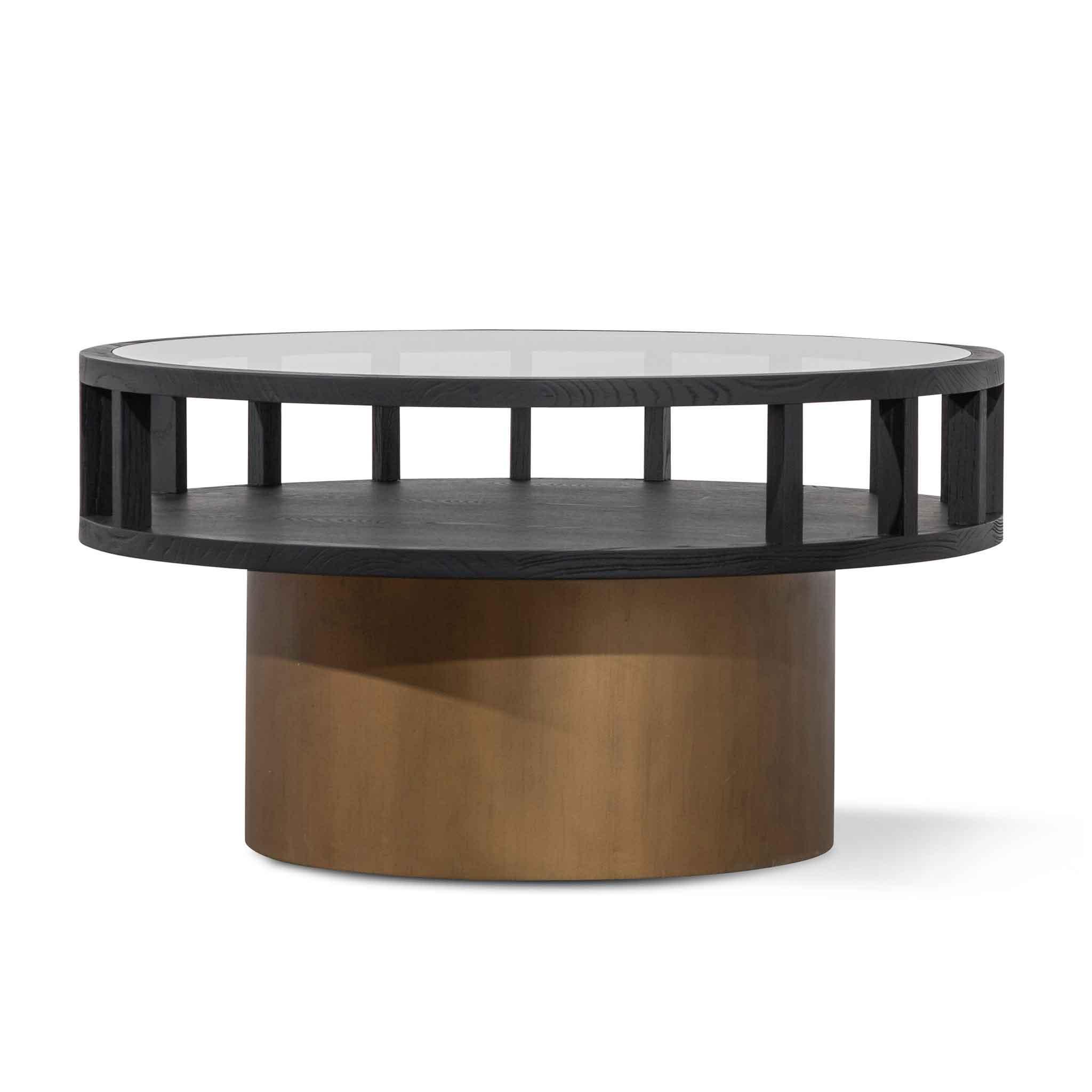 CCF6447-NI 86cm Round Black Coffee Table - Antique Golden Leg - Furniture Castle