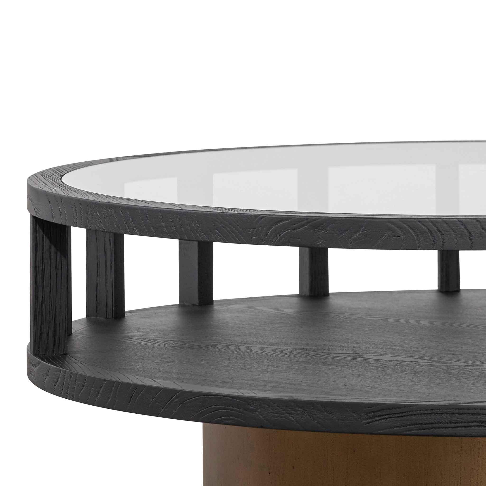 CCF6447-NI 86cm Round Black Coffee Table - Antique Golden Leg - Furniture Castle