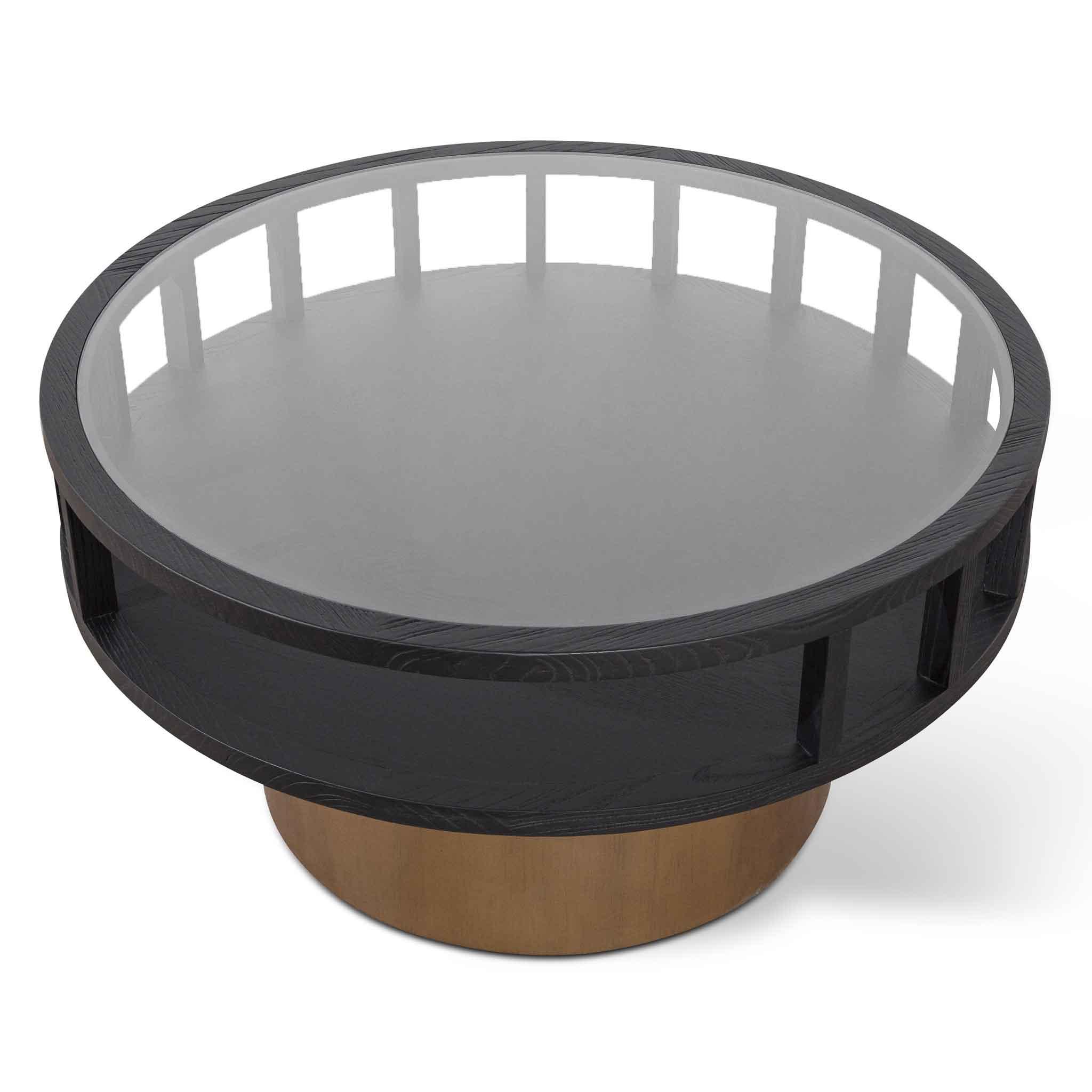 CCF6447-NI 86cm Round Black Coffee Table - Antique Golden Leg - Furniture Castle