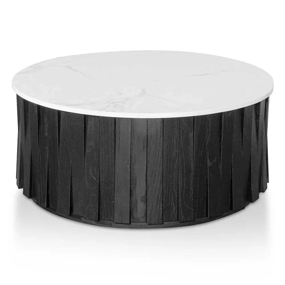 CCF6478-NI Porcelain Round marble Coffee Table - Black - Furniture Castle