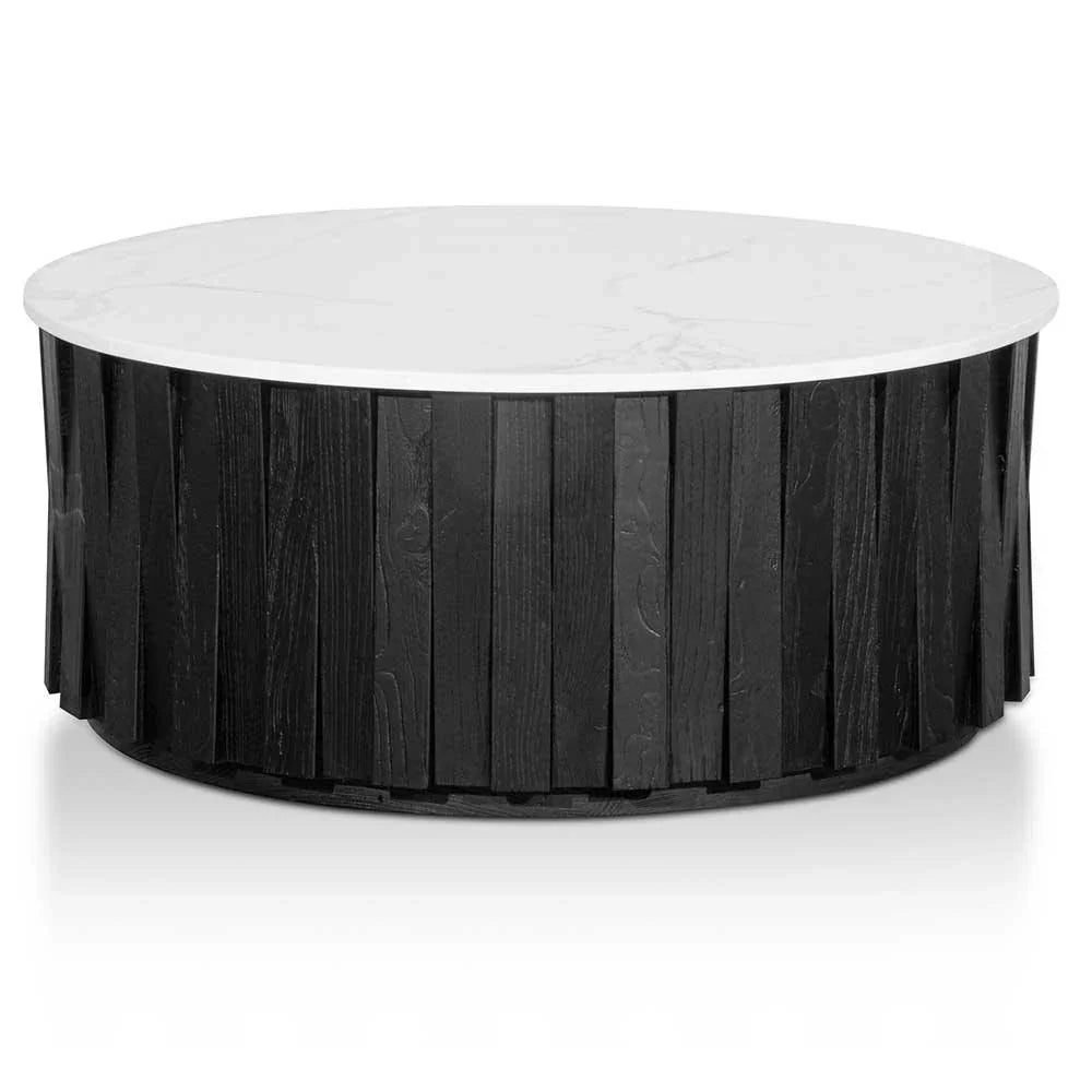 CCF6478-NI Porcelain Round marble Coffee Table - Black - Furniture Castle