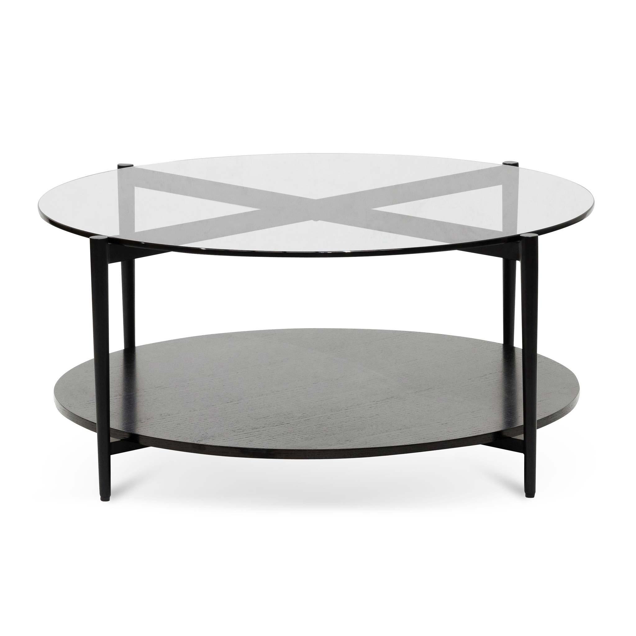 CCF6525-IG Round Grey Glass Coffee Table - Black - Furniture Castle