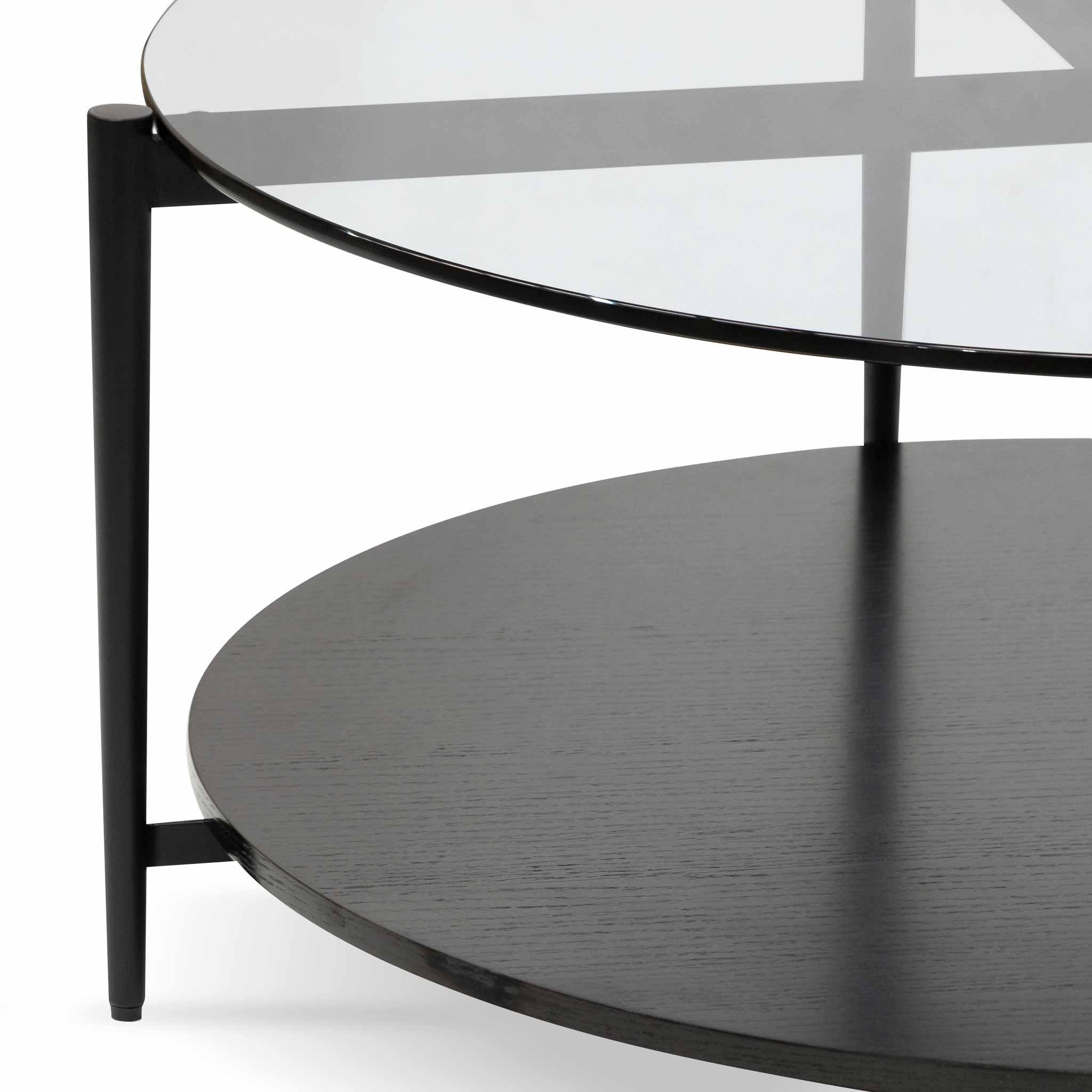 CCF6525-IG Round Grey Glass Coffee Table - Black - Furniture Castle