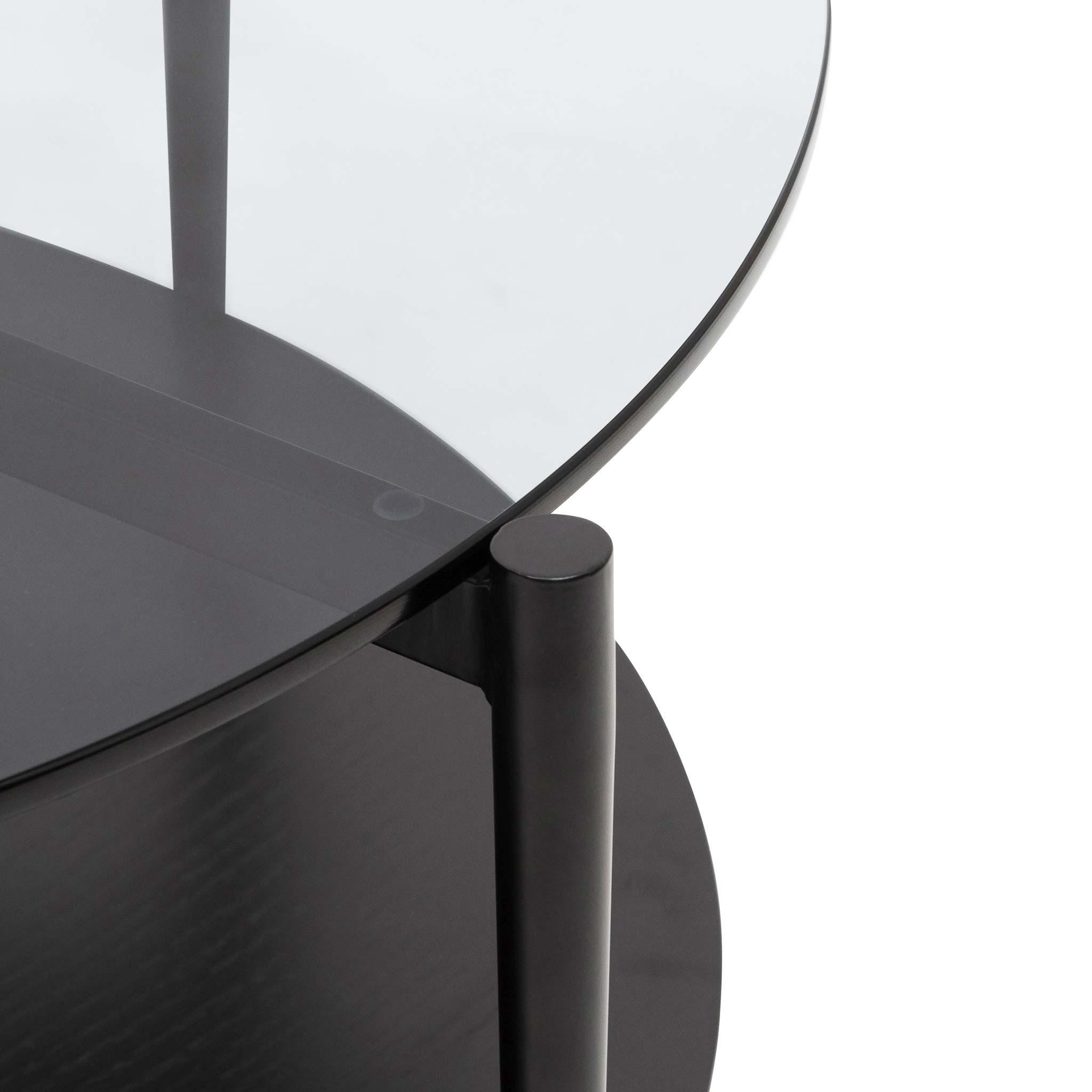 CCF6525-IG Round Grey Glass Coffee Table - Black - Furniture Castle