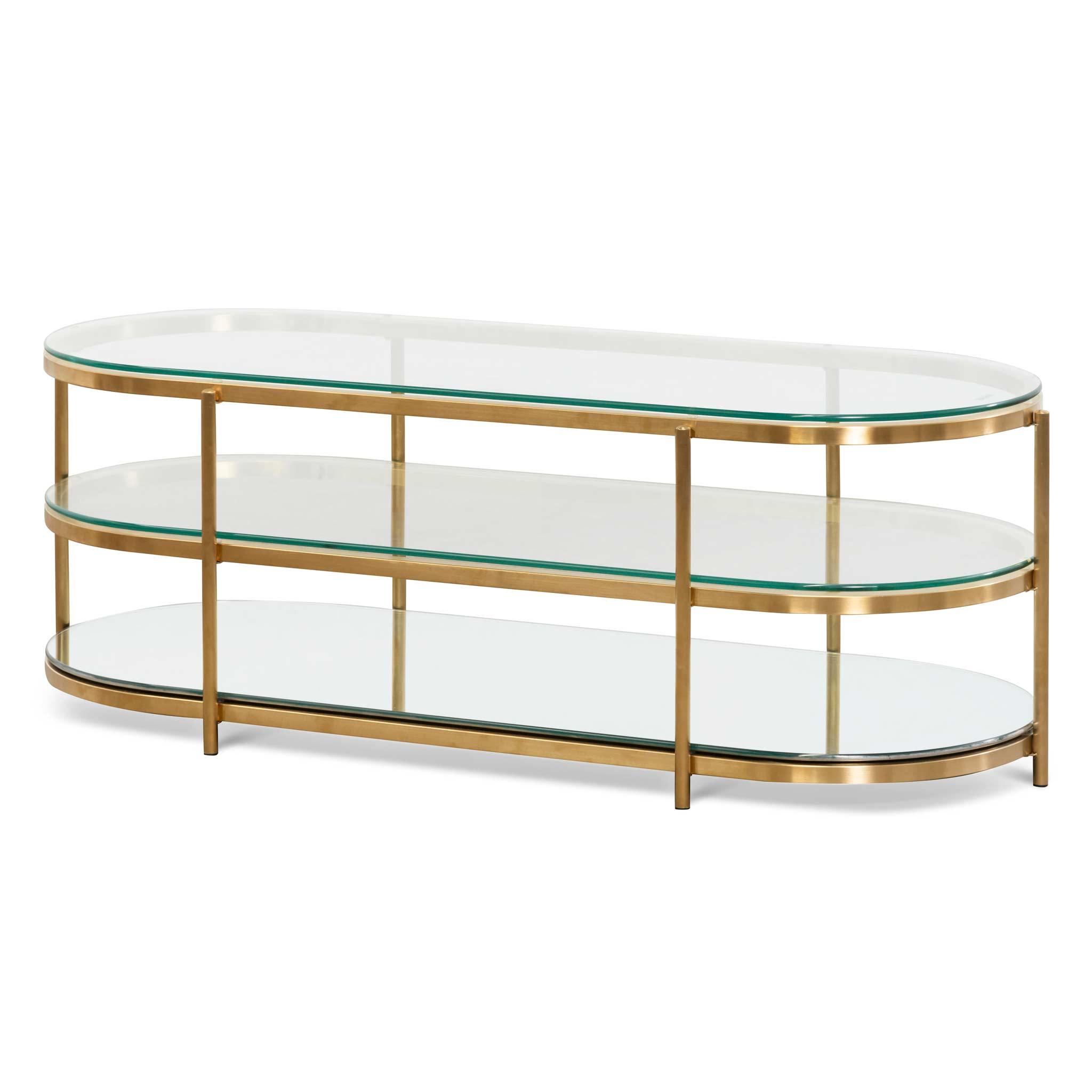 CCF6570-BS 1.2M Oval Glass Coffee Table - Bushed Gold - Furniture Castle