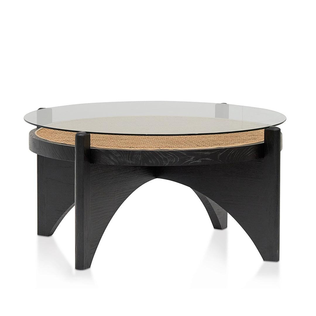 CCF8141-NI 96cm Round Glass Coffee Table - Black - Furniture Castle