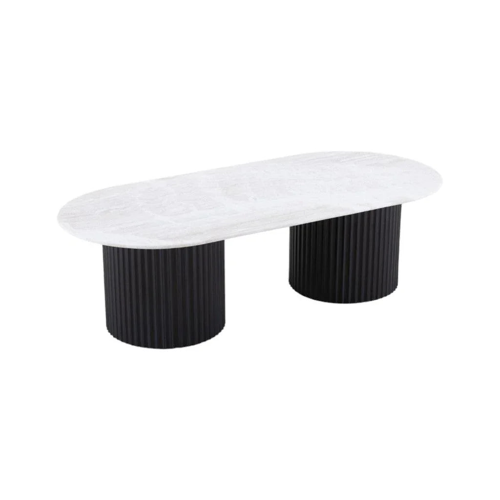 CCF8631-DW 1.3m Travertine Top Oval Coffee Table - Black Base - Furniture Castle