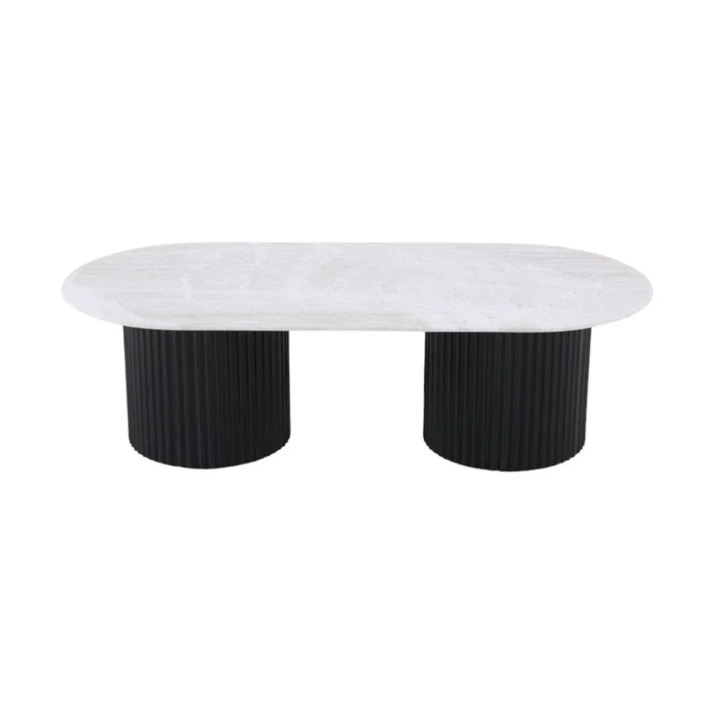 CCF8631-DW 1.3m Travertine Top Oval Coffee Table - Black Base - Furniture Castle