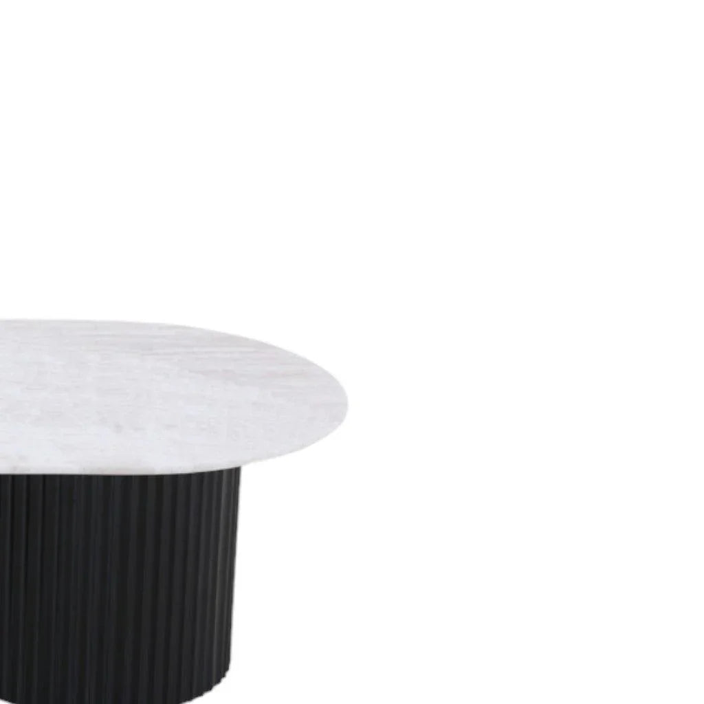 CCF8631-DW 1.3m Travertine Top Oval Coffee Table - Black Base - Furniture Castle