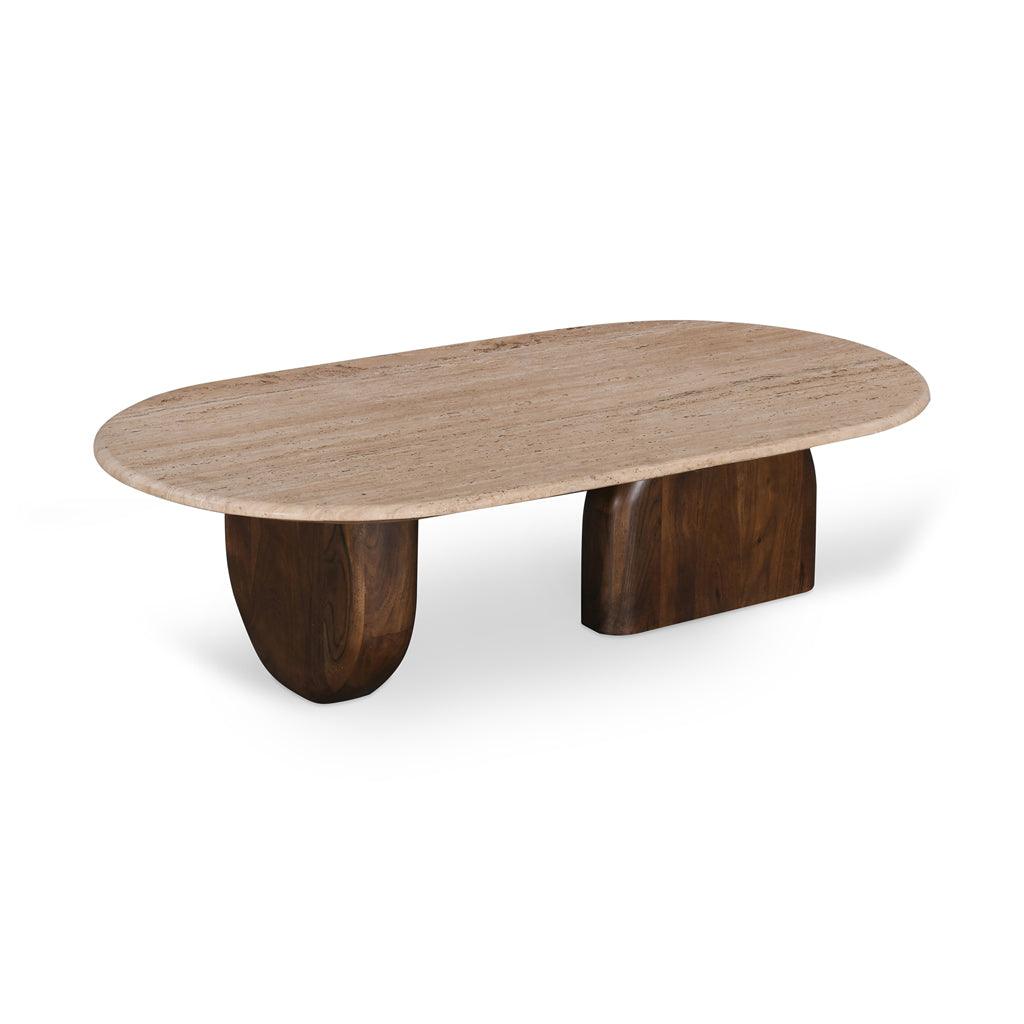 CCF8716-RB 1.2m Travertine Top Oval Coffee Table - Walnut - Furniture Castle