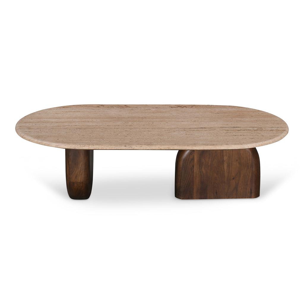 CCF8716-RB 1.2m Travertine Top Oval Coffee Table - Walnut - Furniture Castle