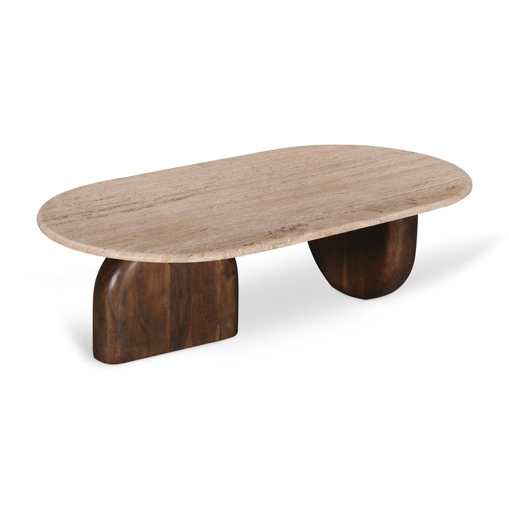 CCF8716-RB 1.2m Travertine Top Oval Coffee Table - Walnut - Furniture Castle