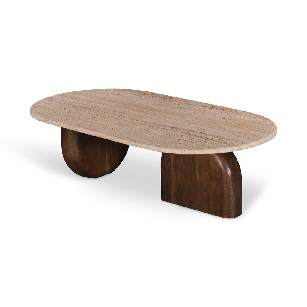 CCF8716-RB 1.2m Travertine Top Oval Coffee Table - Walnut - Furniture Castle