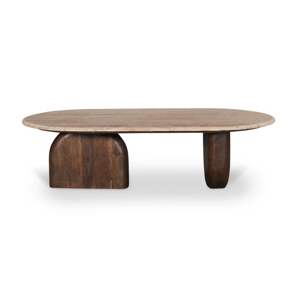 CCF8716-RB 1.2m Travertine Top Oval Coffee Table - Walnut - Furniture Castle
