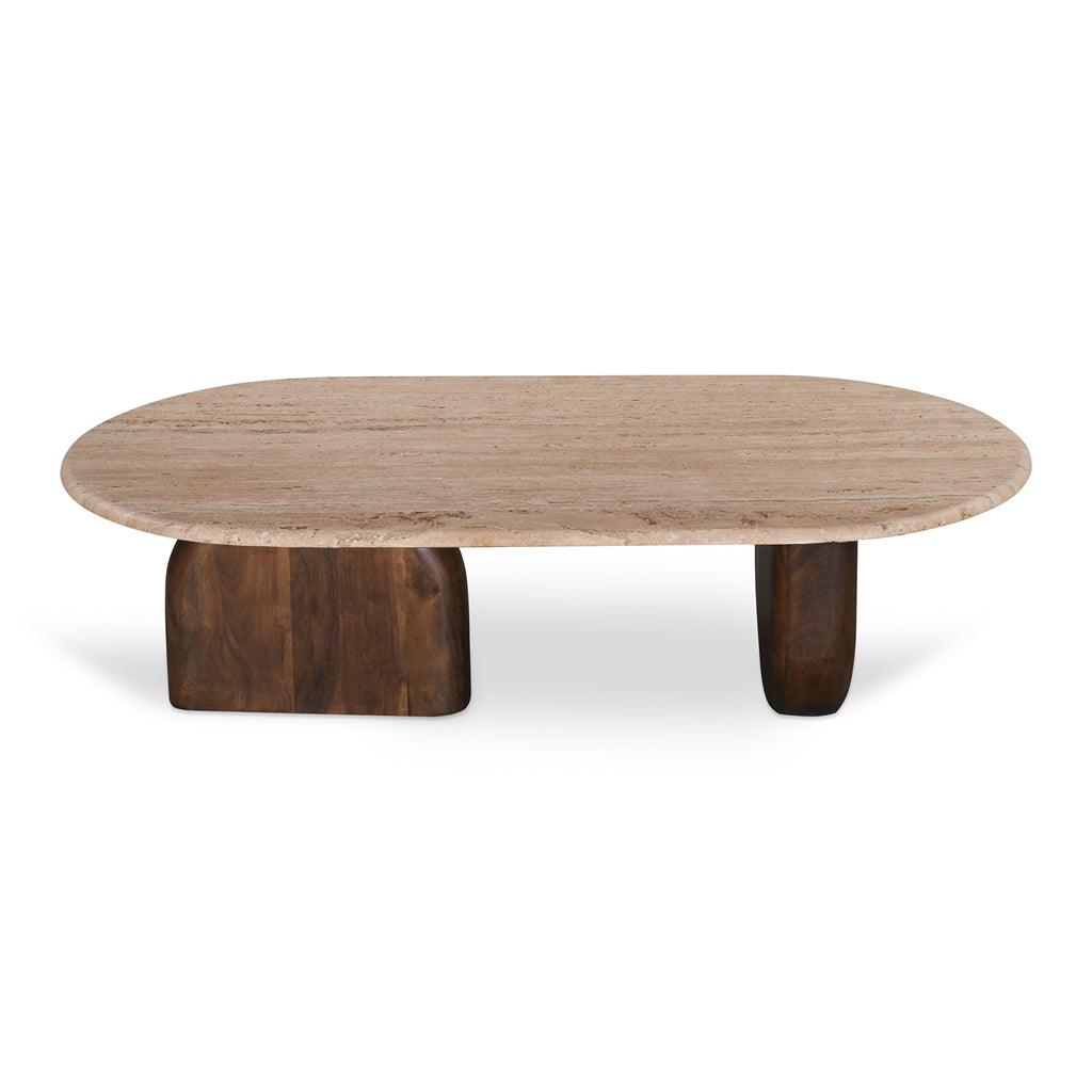 CCF8716-RB 1.2m Travertine Top Oval Coffee Table - Walnut - Furniture Castle
