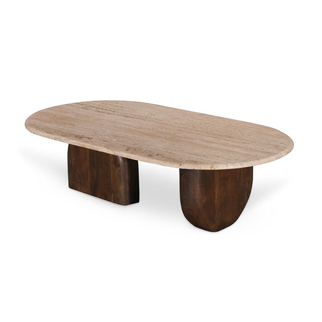 CCF8716-RB 1.2m Travertine Top Oval Coffee Table - Walnut - Furniture Castle
