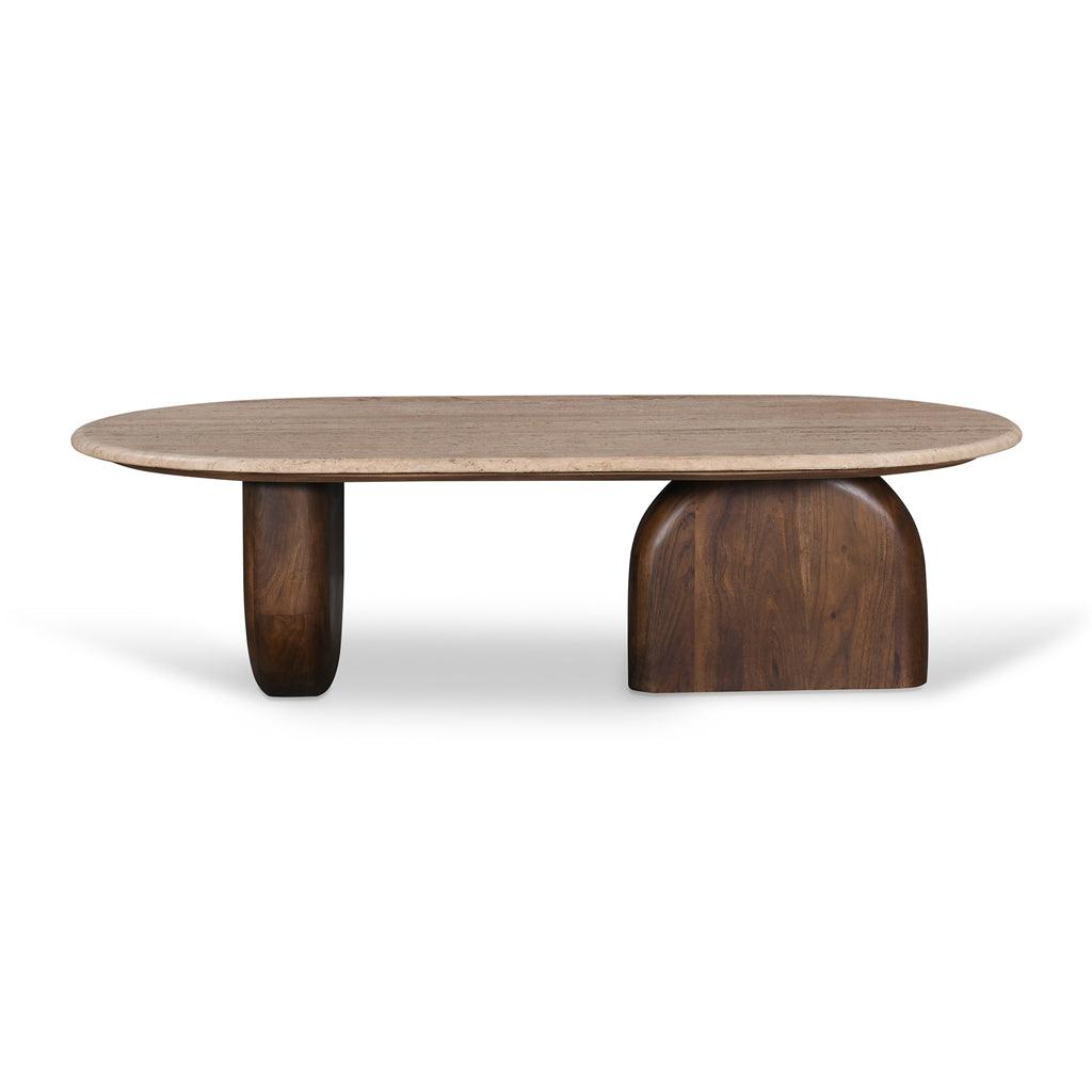 CCF8716-RB 1.2m Travertine Top Oval Coffee Table - Walnut - Furniture Castle