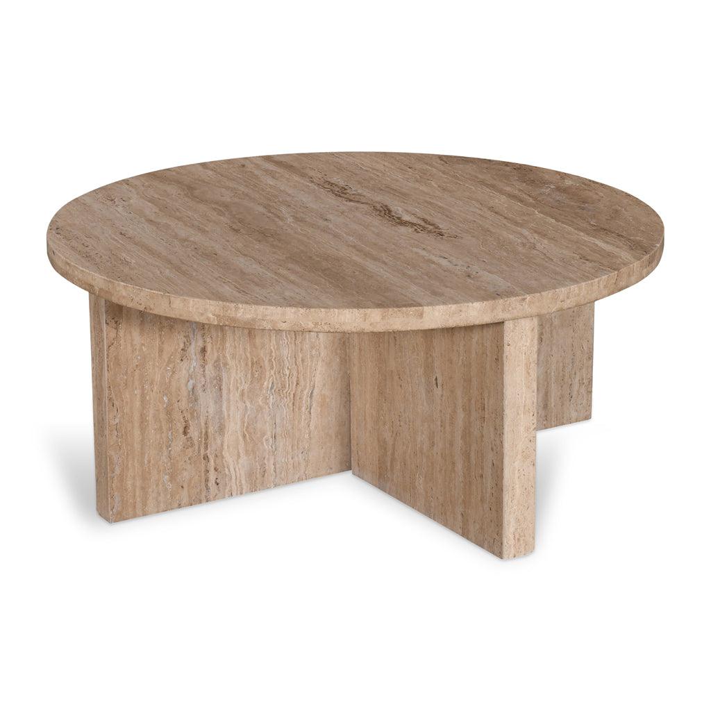 CCF8727-RB 90cm Travertine Top Round Coffee Table - Furniture Castle
