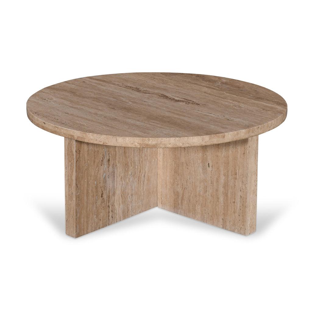 CCF8727-RB 90cm Travertine Top Round Coffee Table - Furniture Castle