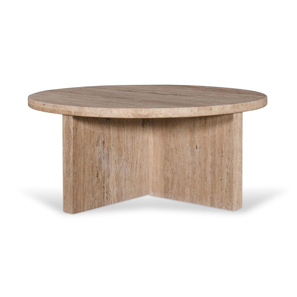 CCF8727-RB 90cm Travertine Top Round Coffee Table - Furniture Castle