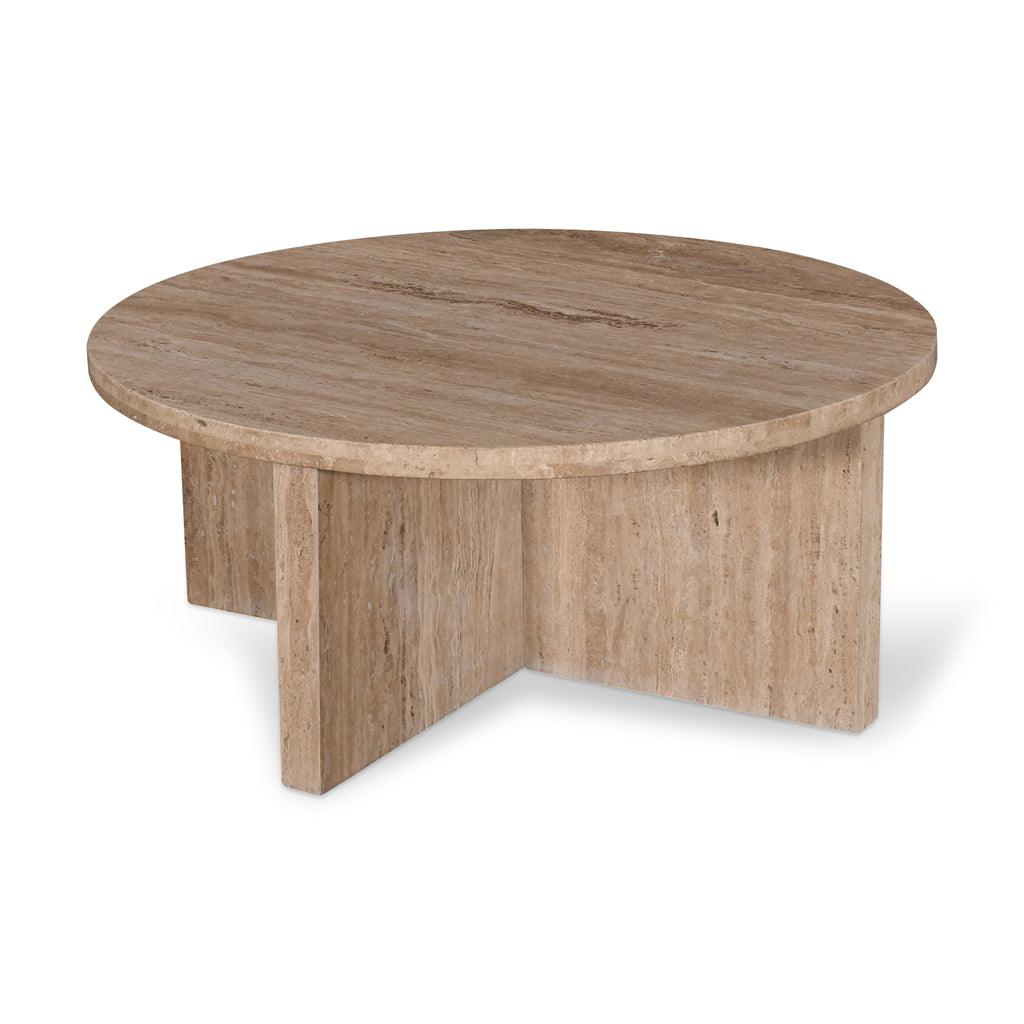 CCF8727-RB 90cm Travertine Top Round Coffee Table - Furniture Castle
