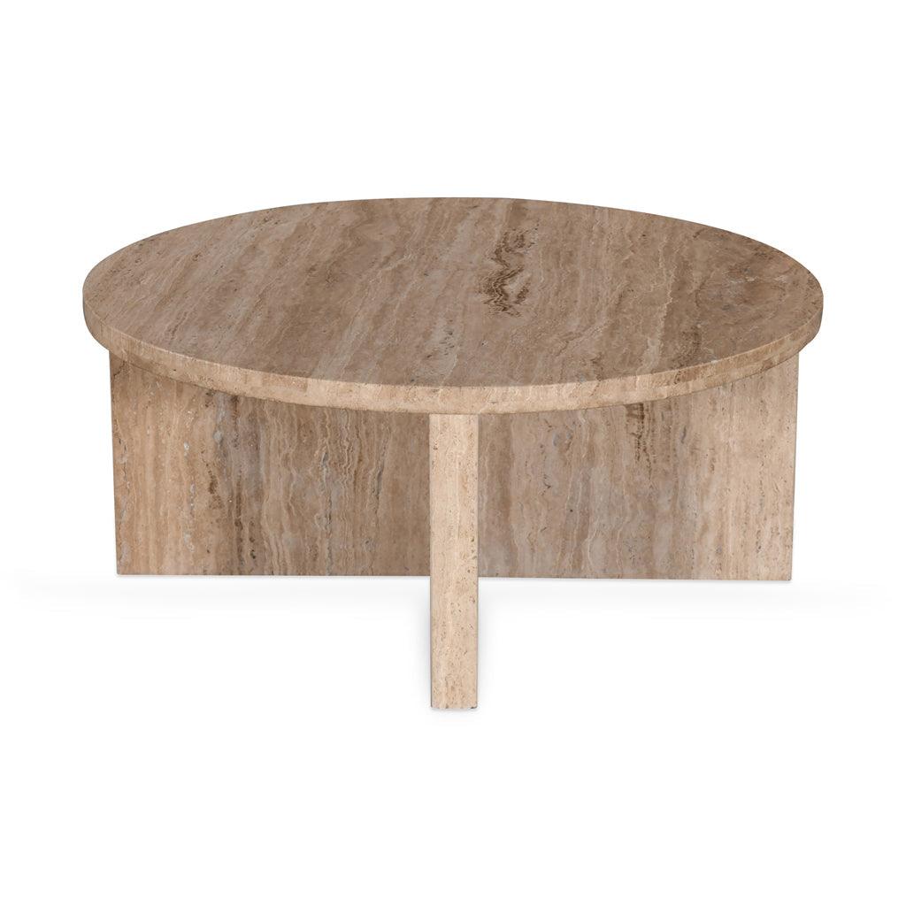 CCF8727-RB 90cm Travertine Top Round Coffee Table - Furniture Castle