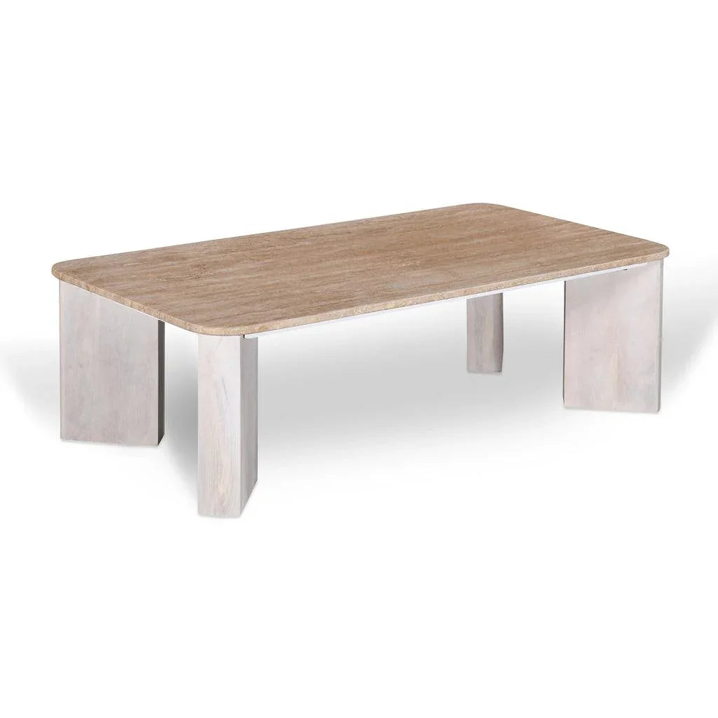 CCF8729-RB 1.2m Travertine Top Coffee Table - White Base - Furniture Castle