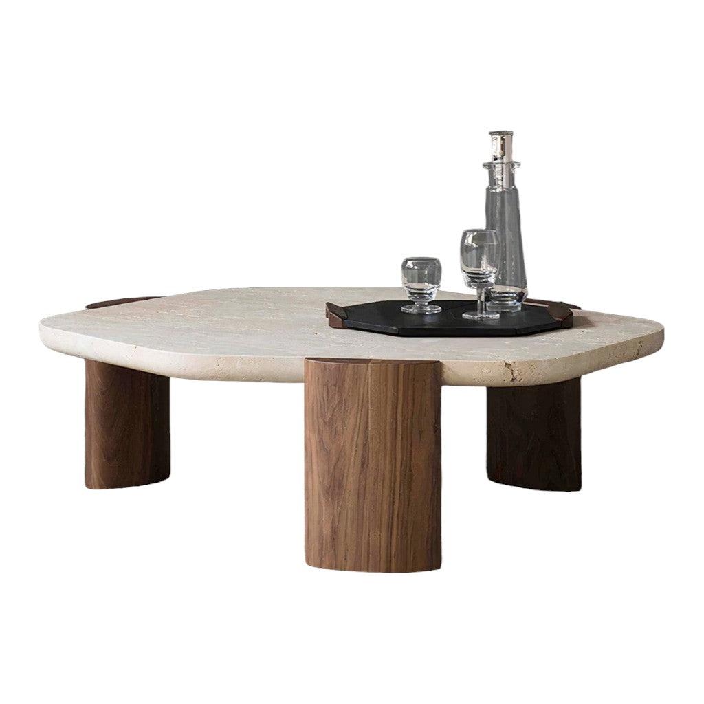 CCF8791-NY 100cm Travertine Coffee Table - Walnut - Furniture Castle