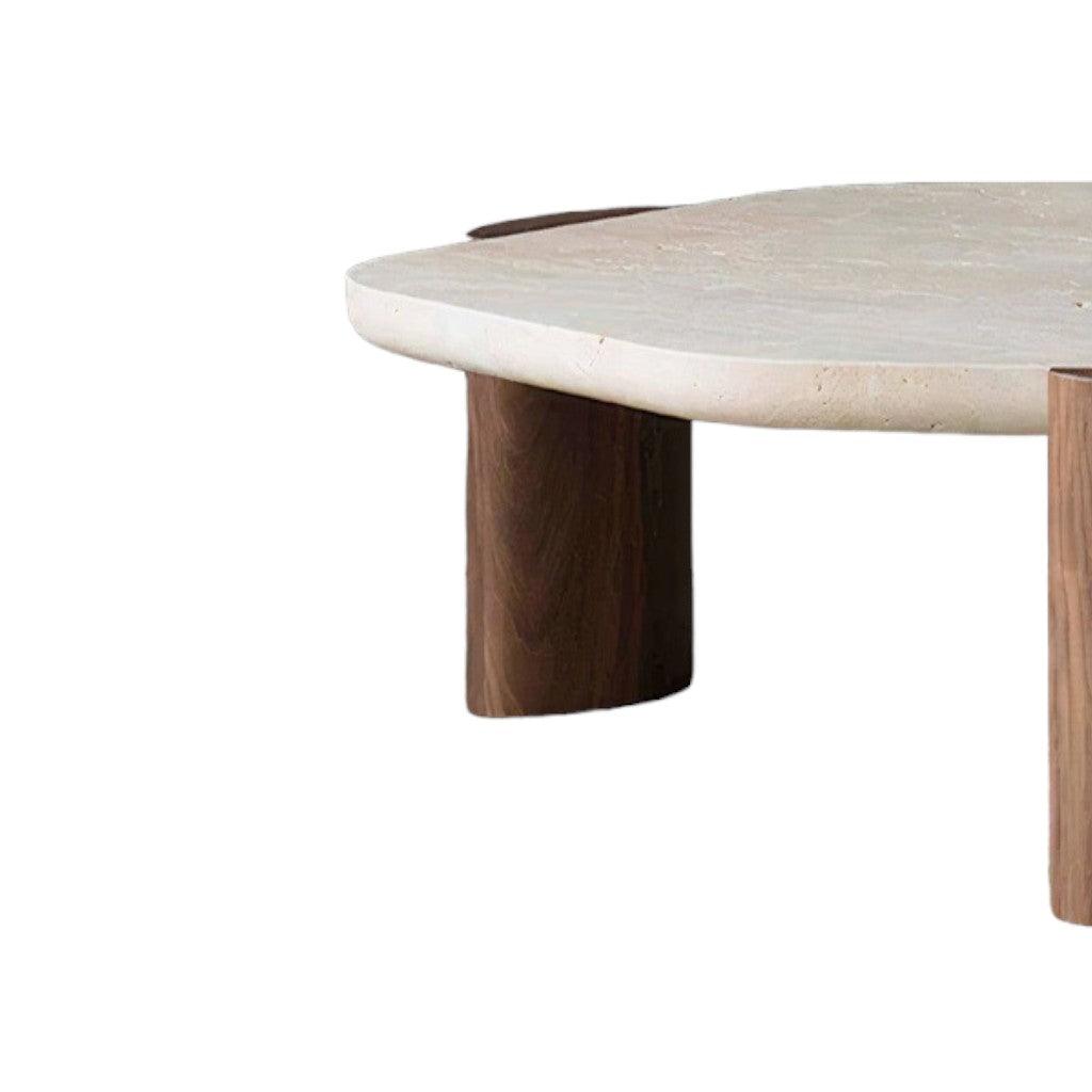 CCF8791-NY 100cm Travertine Coffee Table - Walnut - Furniture Castle