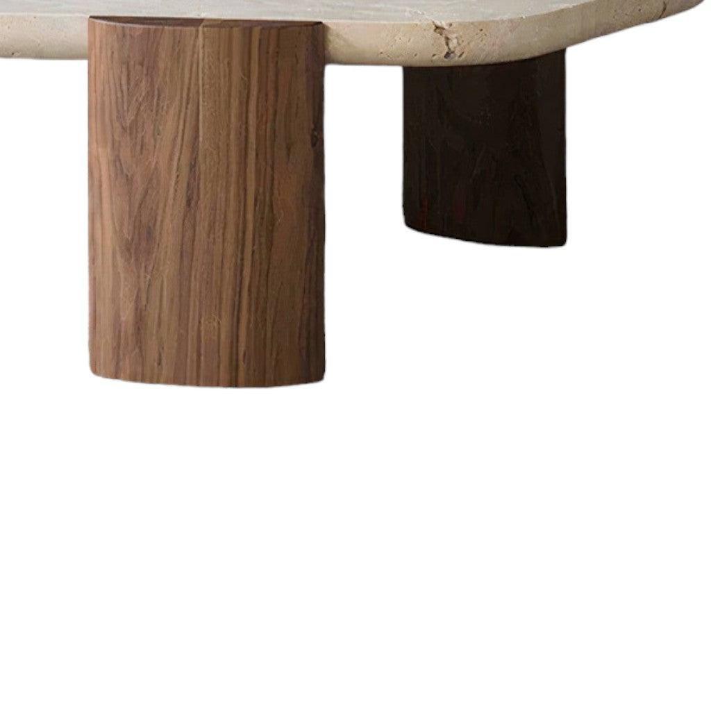 CCF8791-NY 100cm Travertine Coffee Table - Walnut - Furniture Castle