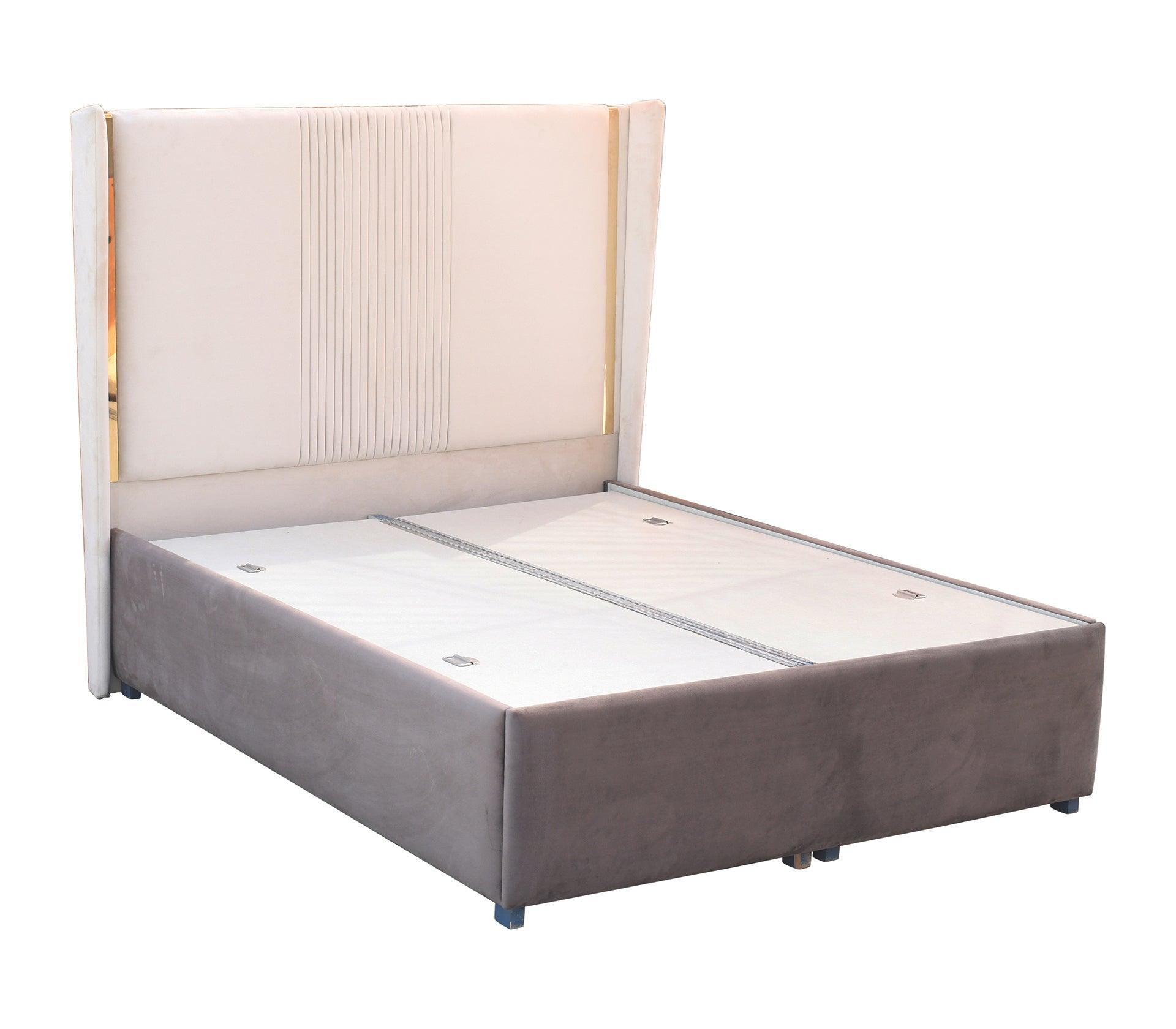Charlie Beige & Brown Queen Bed With Storage - Furniture Castle