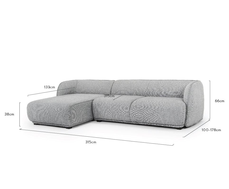 CLC2744-FA 3 Seater Left Chaise Sofa - Graphite Grey - Furniture Castle