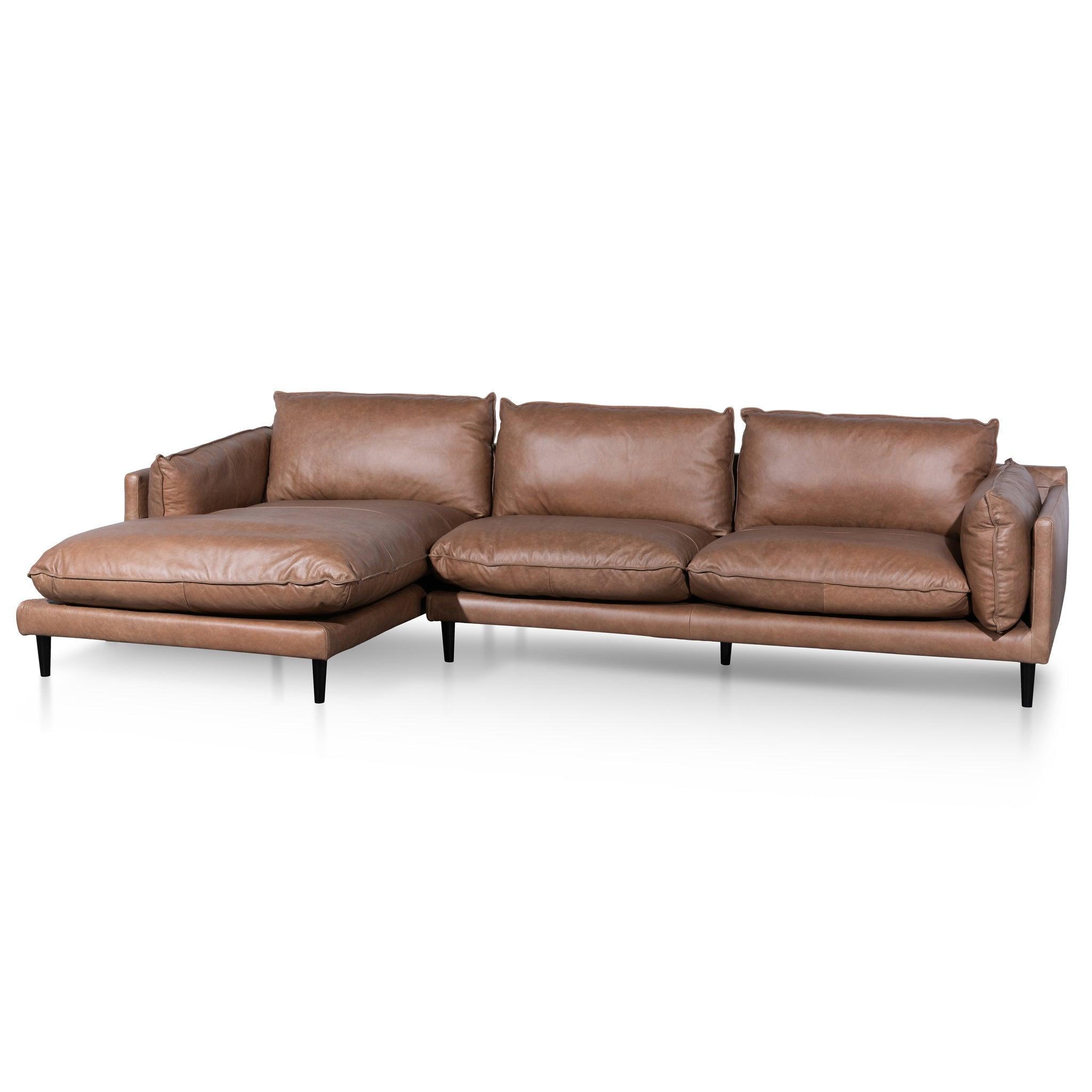 CLC6247-KSO 4 Seater Left Chaise Leather Sofa - Saddle Brown - Furniture Castle