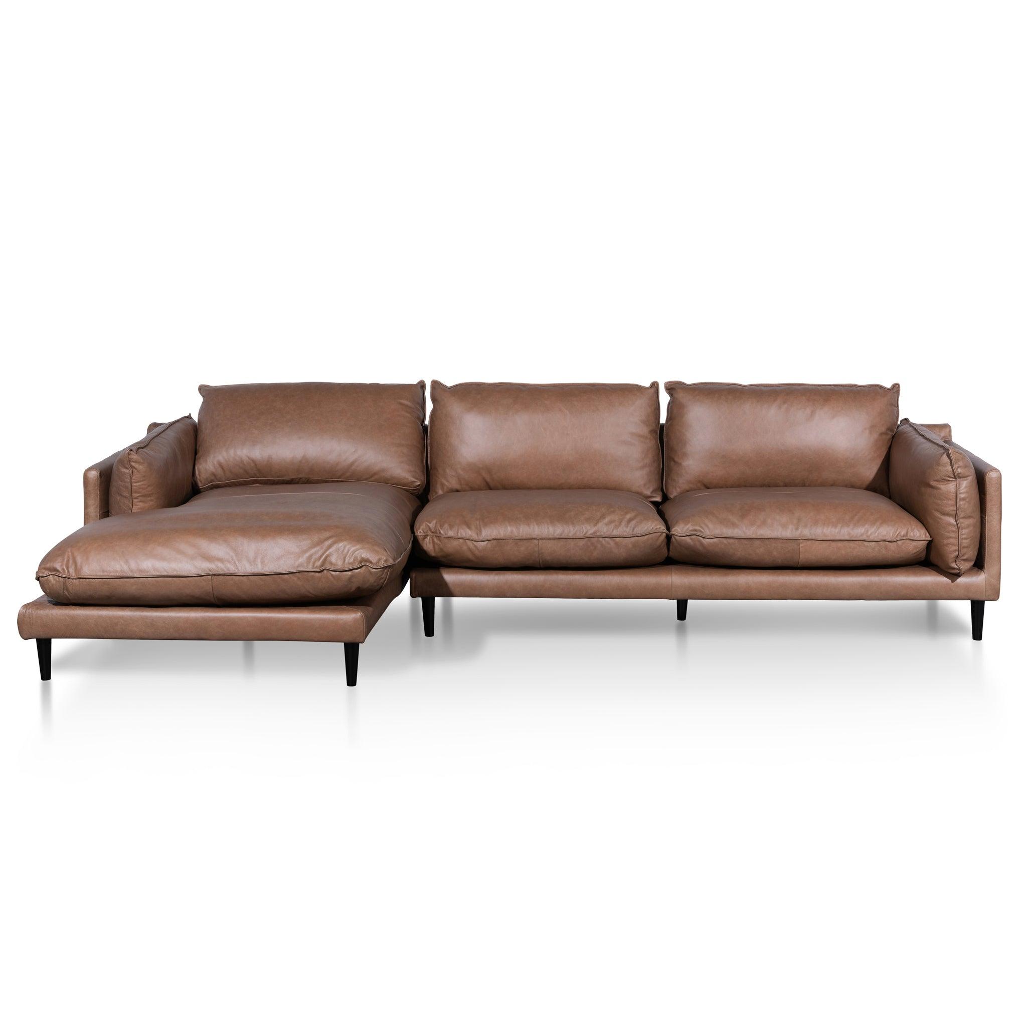CLC6247-KSO 4 Seater Left Chaise Leather Sofa - Saddle Brown - Furniture Castle