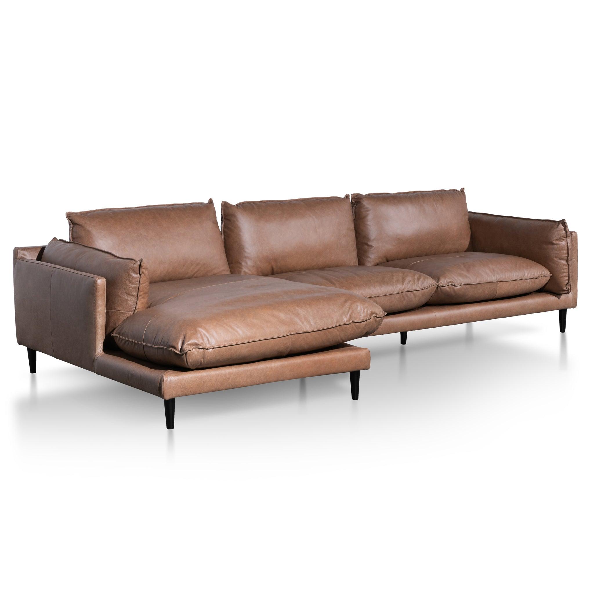CLC6247-KSO 4 Seater Left Chaise Leather Sofa - Saddle Brown - Furniture Castle