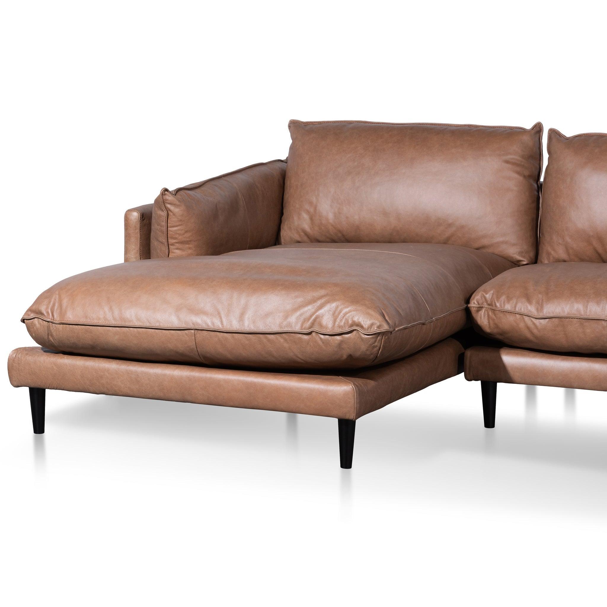 CLC6247-KSO 4 Seater Left Chaise Leather Sofa - Saddle Brown - Furniture Castle