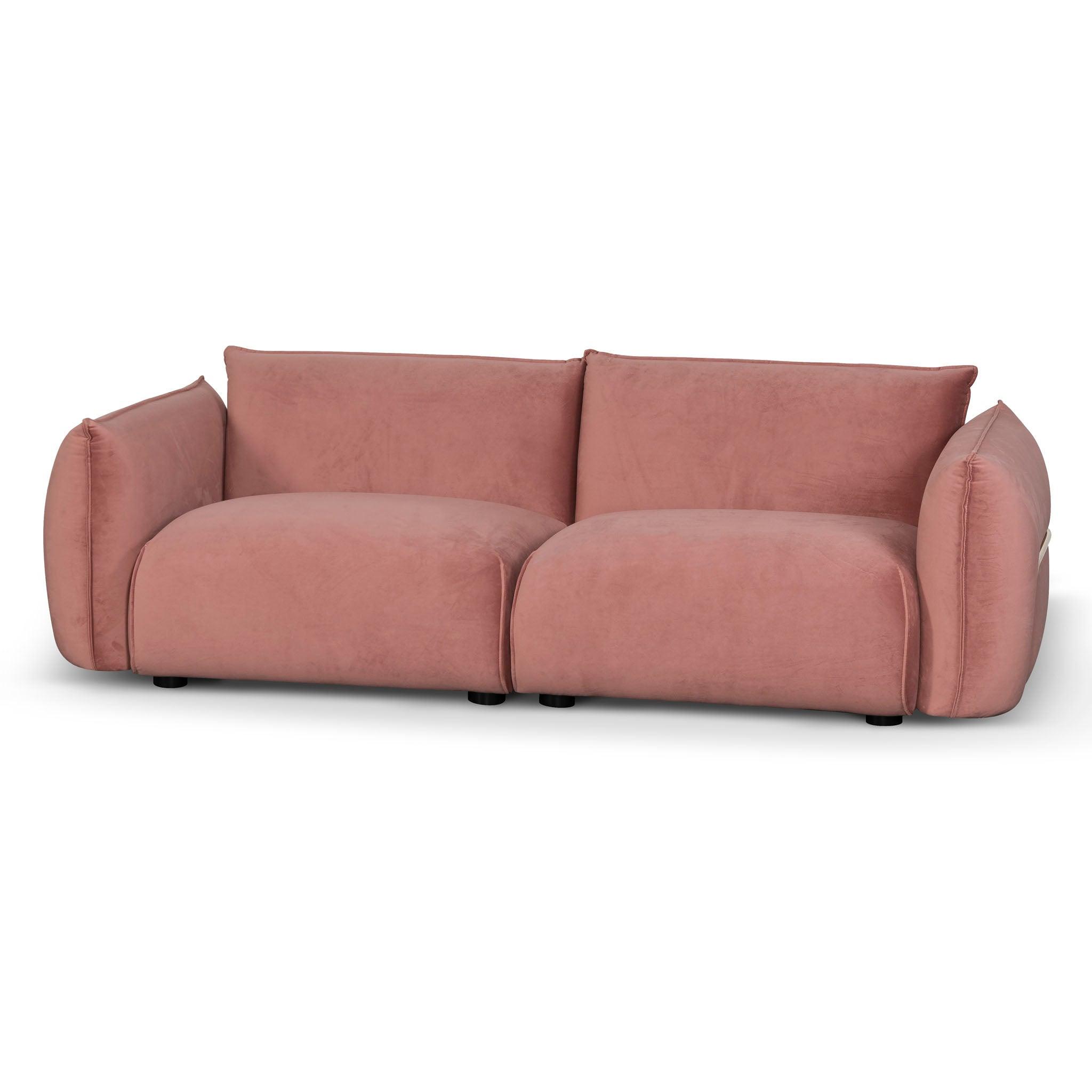 CLC8180-IG 3 Seater Sofa - Blush Pink Velvet With Brass Frame - Furniture Castle