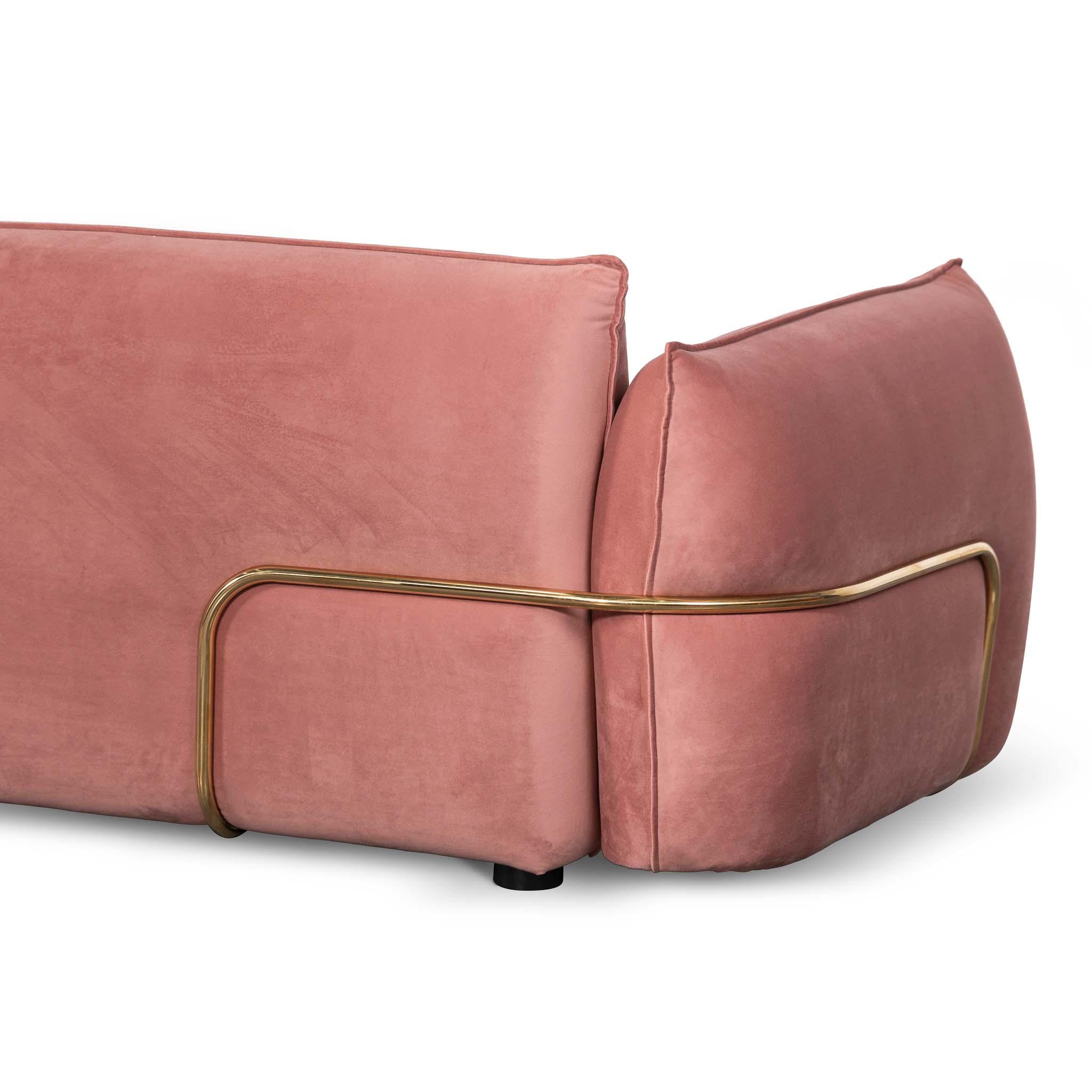 CLC8180-IG 3 Seater Sofa - Blush Pink Velvet With Brass Frame - Furniture Castle