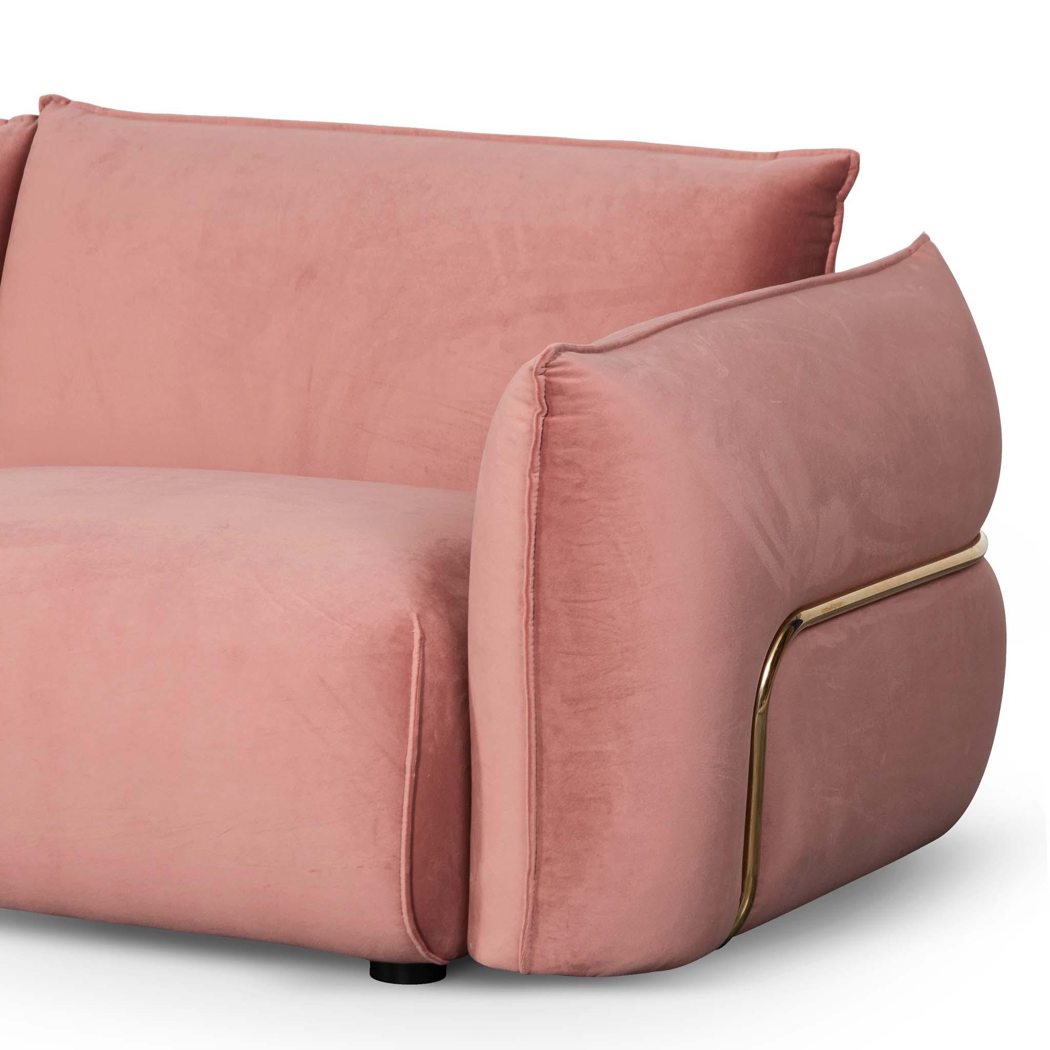 CLC8180-IG 3 Seater Sofa - Blush Pink Velvet With Brass Frame - Furniture Castle