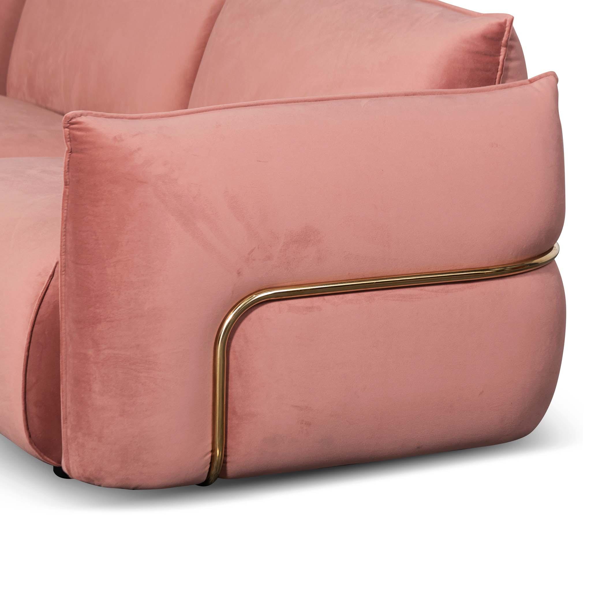 CLC8180-IG 3 Seater Sofa - Blush Pink Velvet With Brass Frame - Furniture Castle