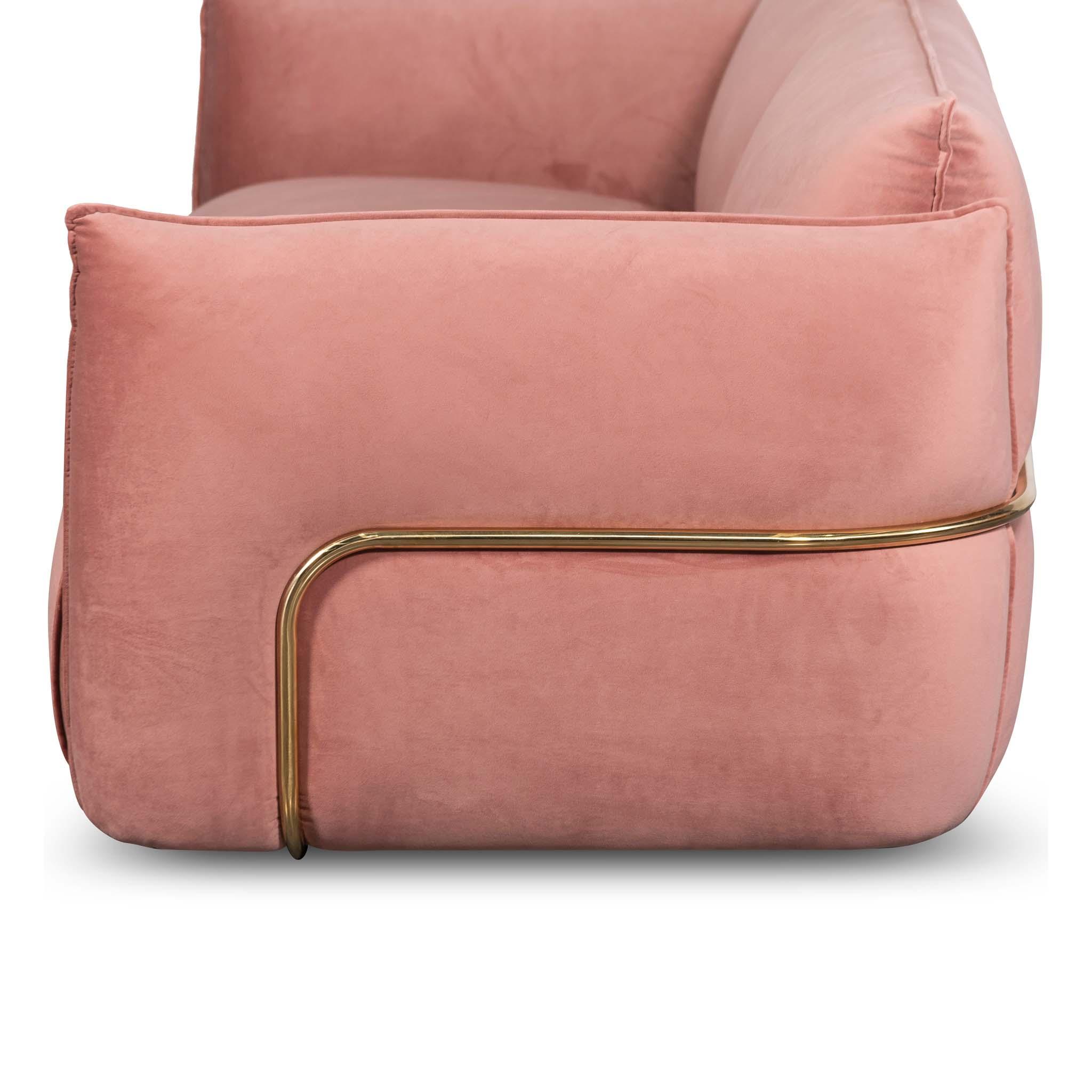CLC8180-IG 3 Seater Sofa - Blush Pink Velvet With Brass Frame - Furniture Castle