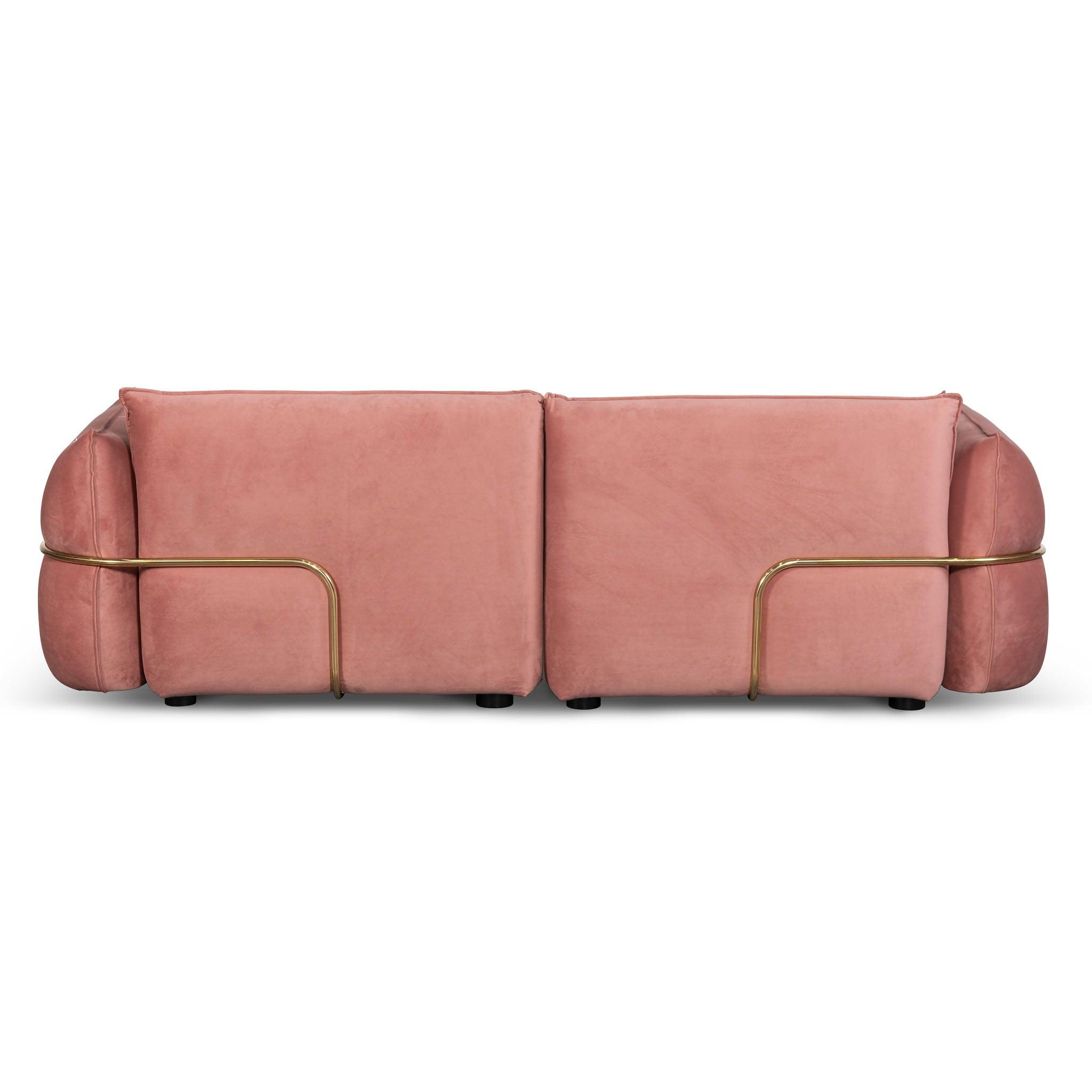 CLC8180-IG 3 Seater Sofa - Blush Pink Velvet With Brass Frame - Furniture Castle