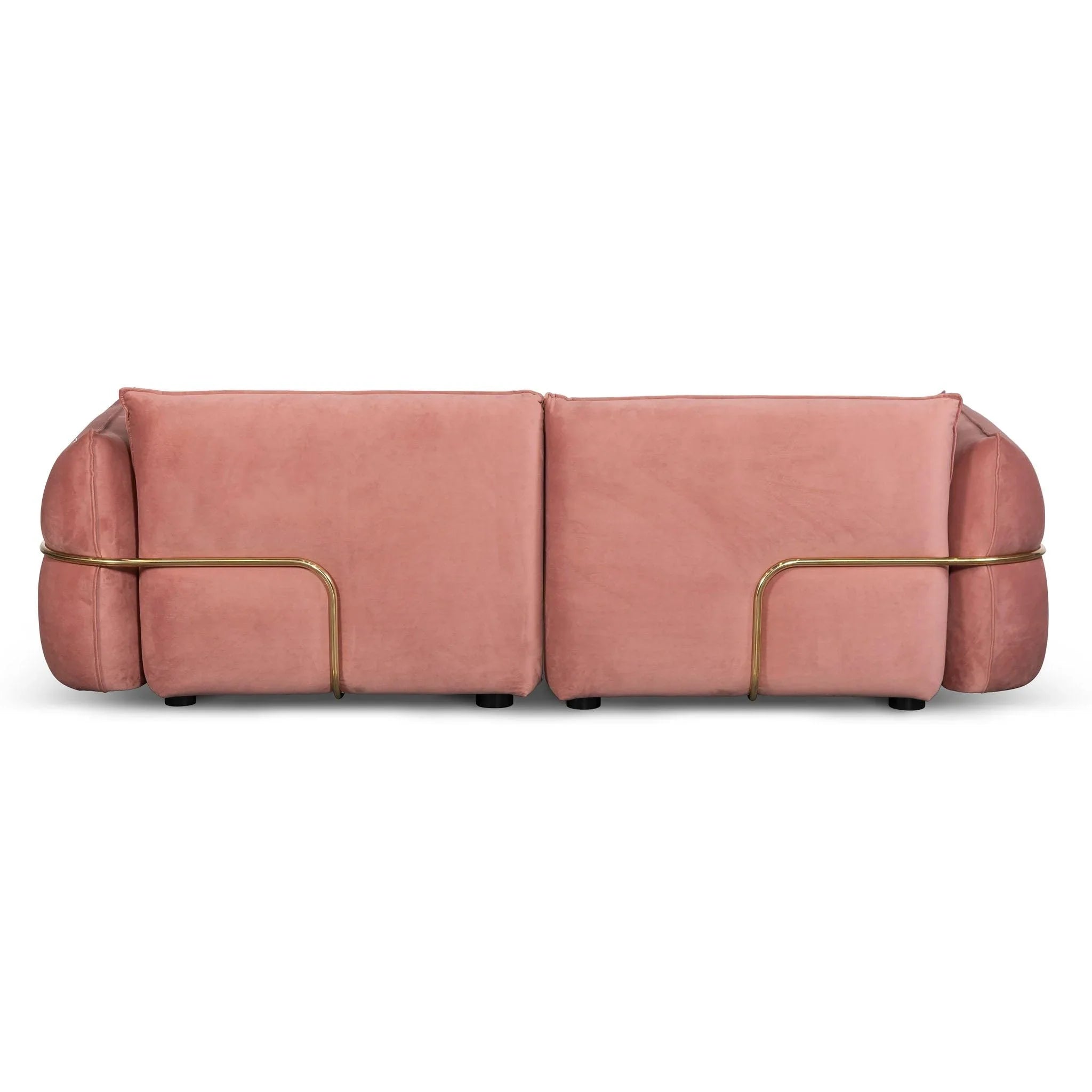 CLC8180-IG 3 Seater Sofa - Blush Pink Velvet With Brass Frame - Furniture Castle